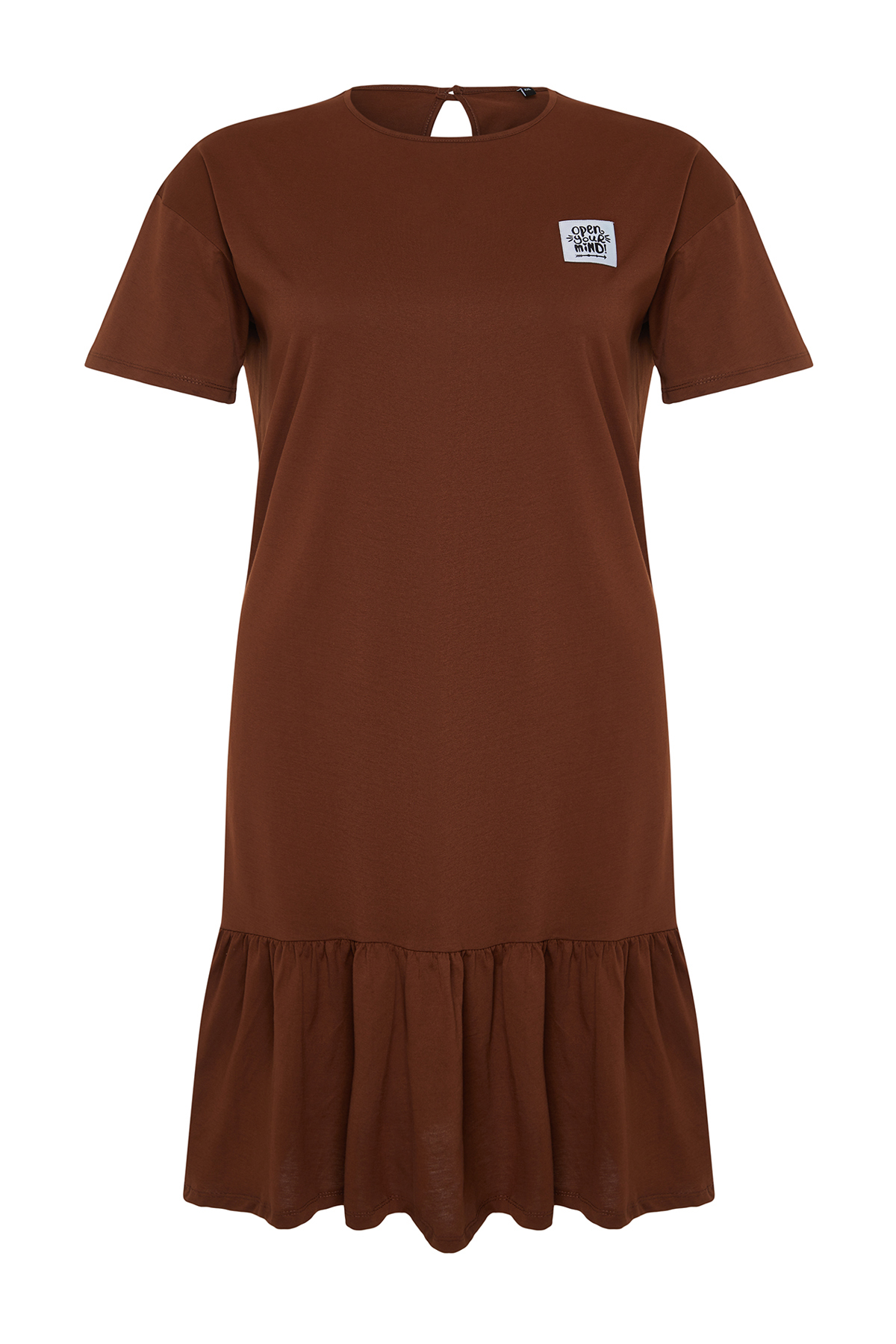 Trendyol Curve Brown Single Jersey Knitted Plus Size Dress