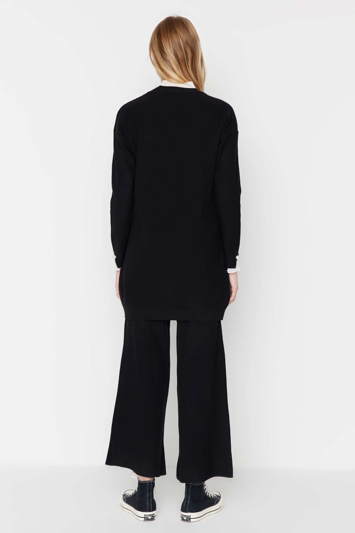 Trendyol Black Pearl and Tulle Detailed Sweater-Pants Knitwear Set