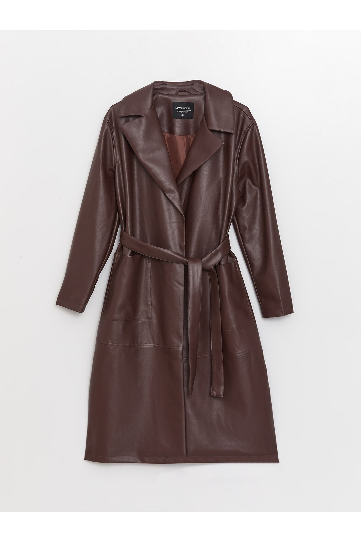 LC Уайкики дамски кожени изглеждащи палта с яке яка прав дълъг ръкав