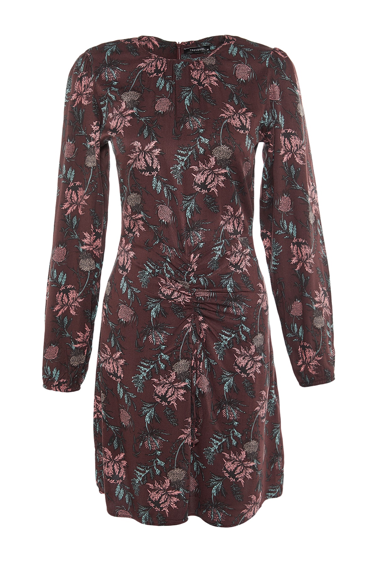 Trendyol burgundia țesută a adunat rochie țesută detaliată