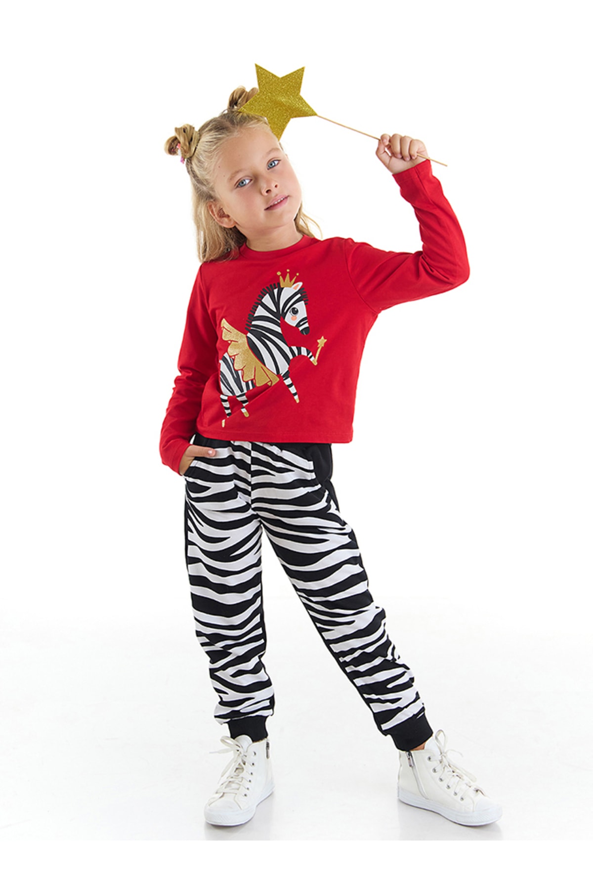 Levně Denokids Ballerina Zebra Girls' T-shirt and Pants Set