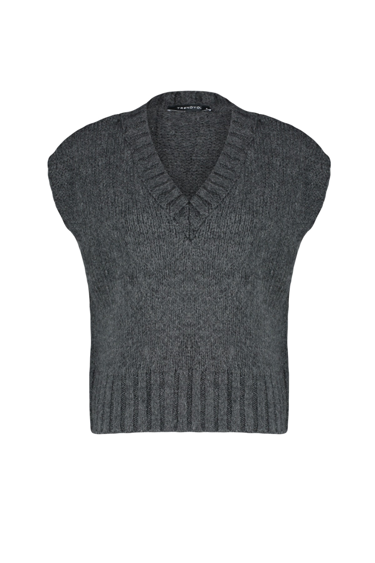 Trendyol Anthracite Crop A Soft Textured Color Block Knitwear Sweater
