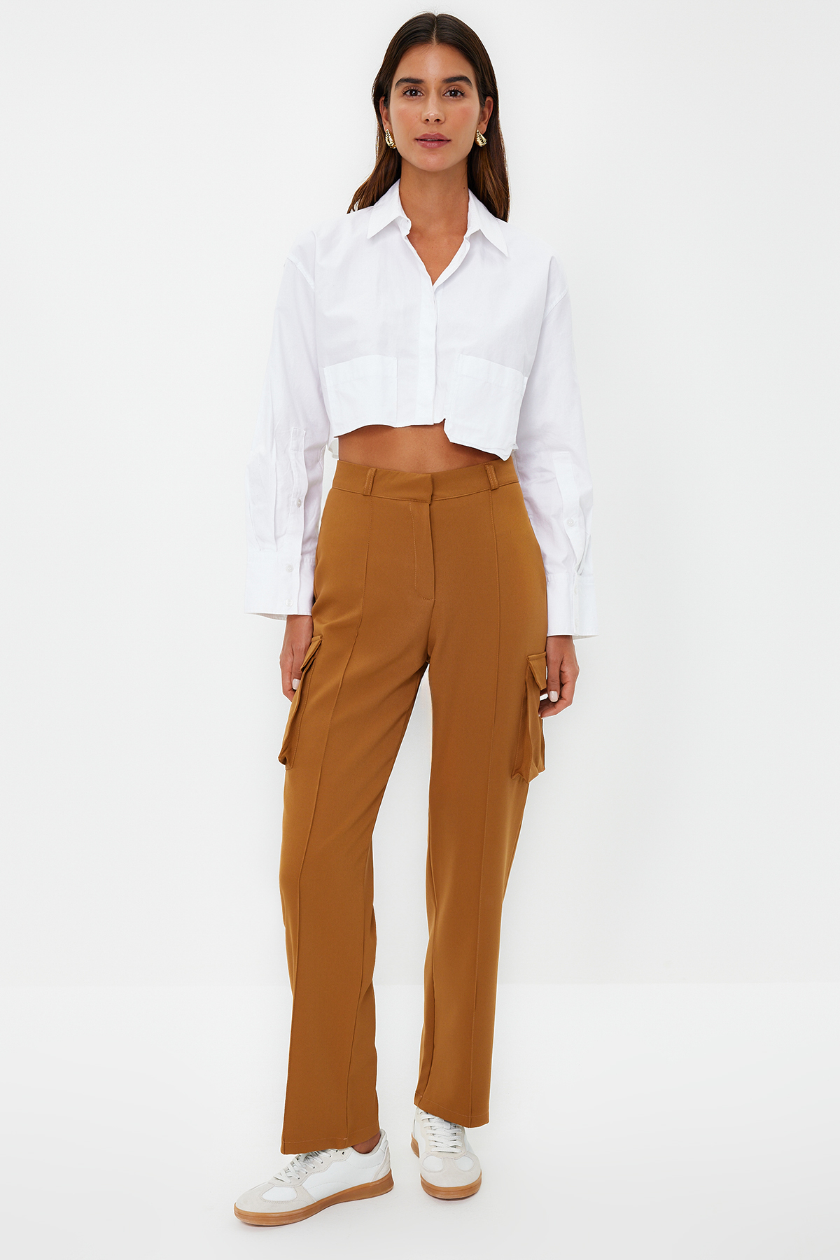 Trendyol Brown Cargo Woven Double Pocket Trousers
