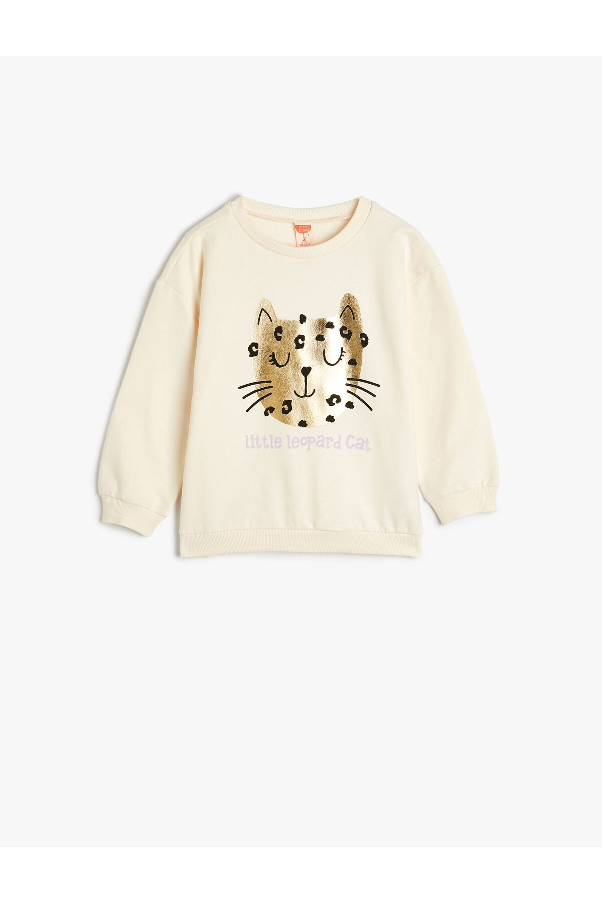 Levně Koton Sweatshirt Long Sleeve Crew Neck Shiny Cat Printed Cotton Cotton