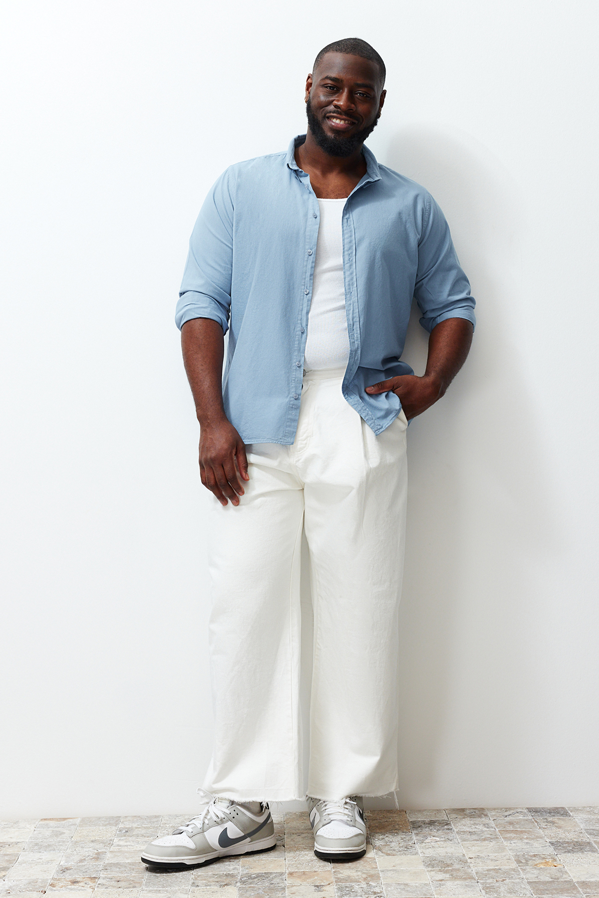 Trendyol Men's Blue Regular Fit Linen Look Plus Size Shirt