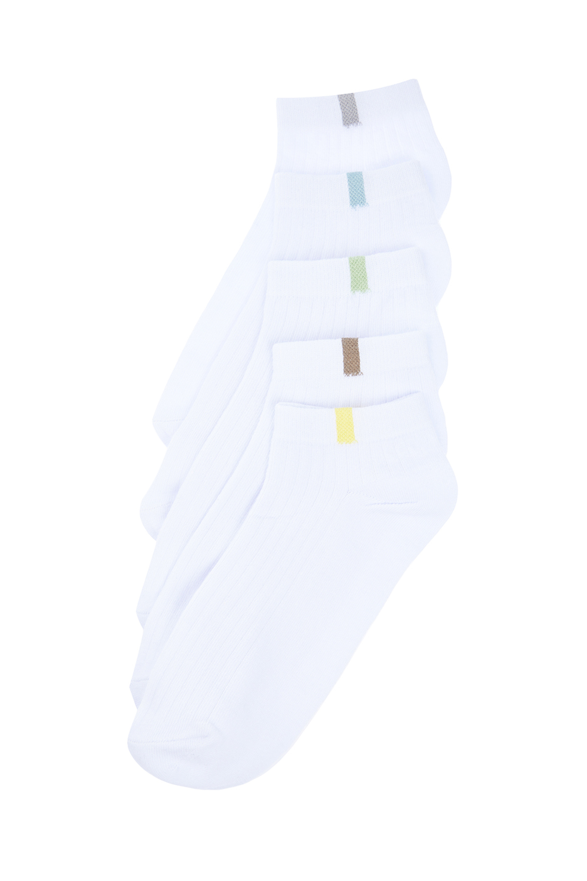 Levně Trendyol 5-Pack White Cotton Textured Contrast Color Block Booties-Short-Ankle Socks