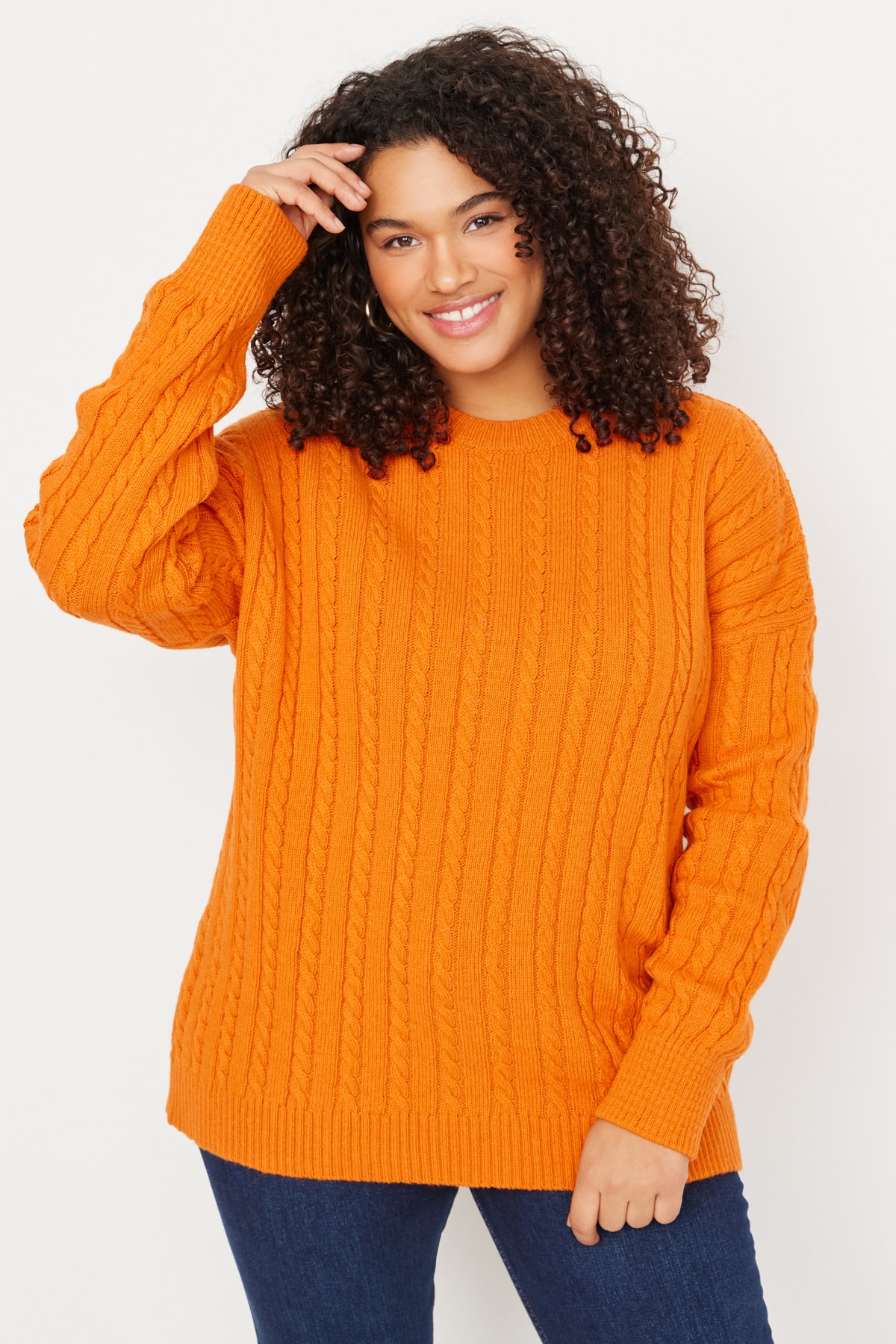Trendyol Curve Orange Knitted Detailed Knitwear Sweater
