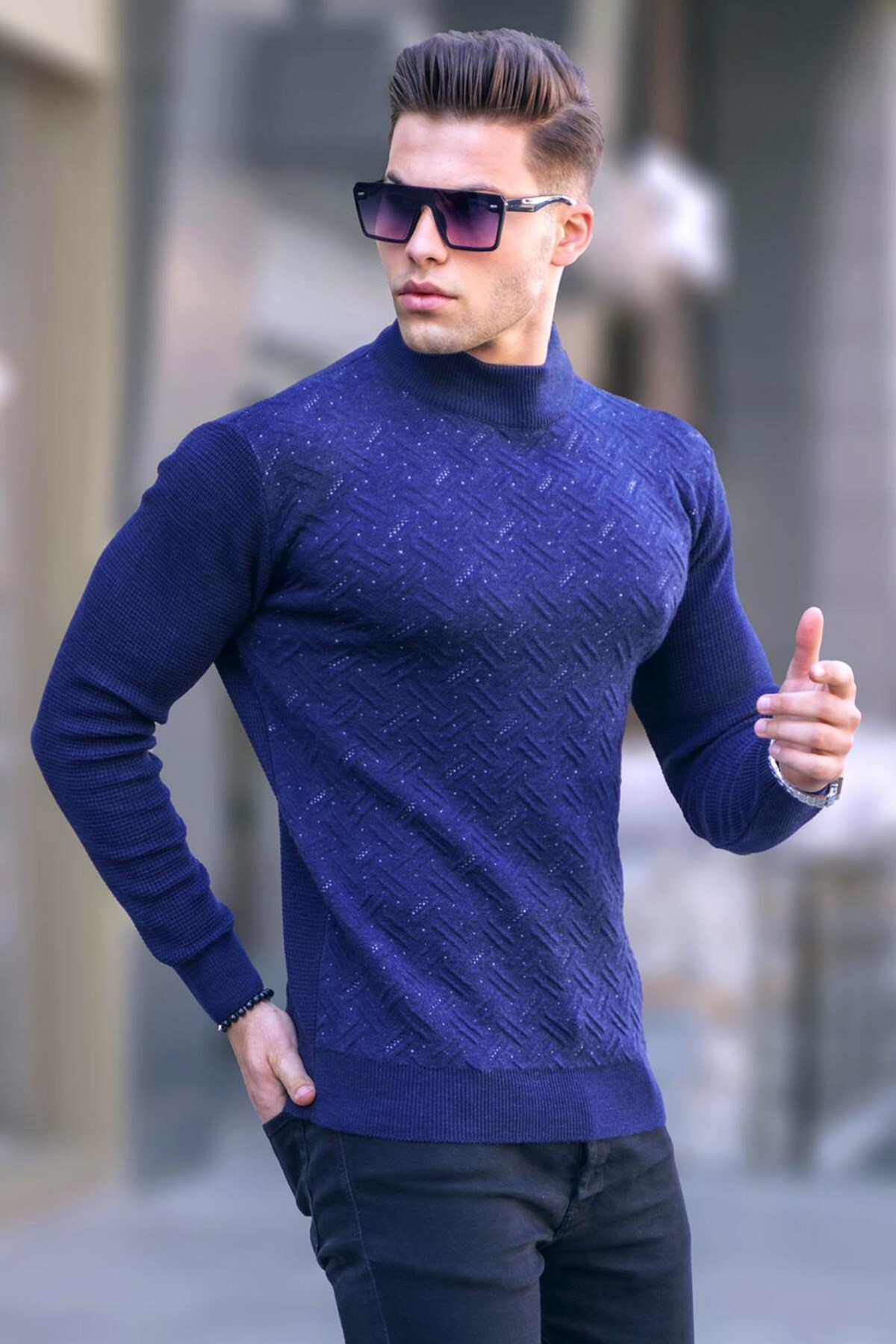 Madmext Navy Blue Half Turtleneck Knitwear Sweater 5969