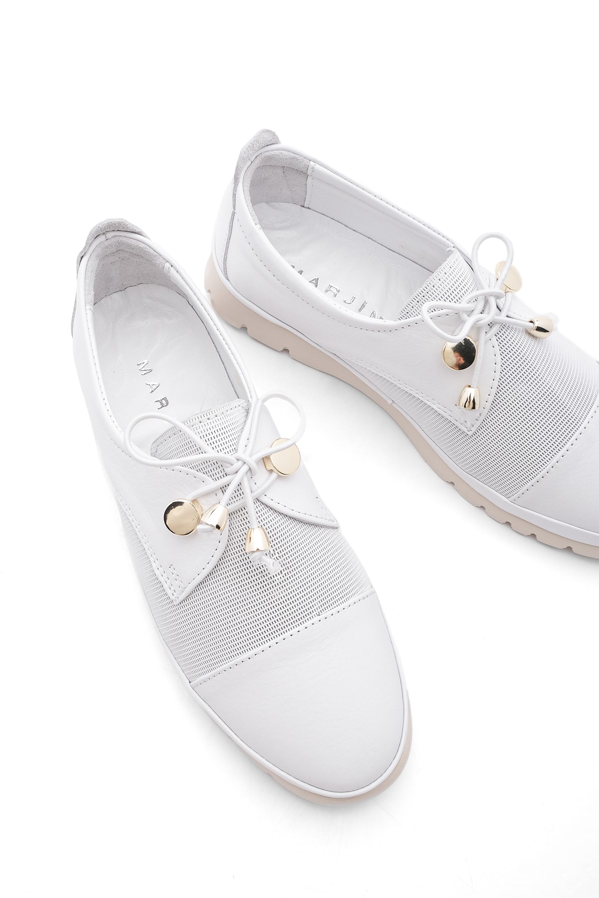Marjin Women's Genuine Leather Comfort Casual Shoes with Lace-Up Demas white