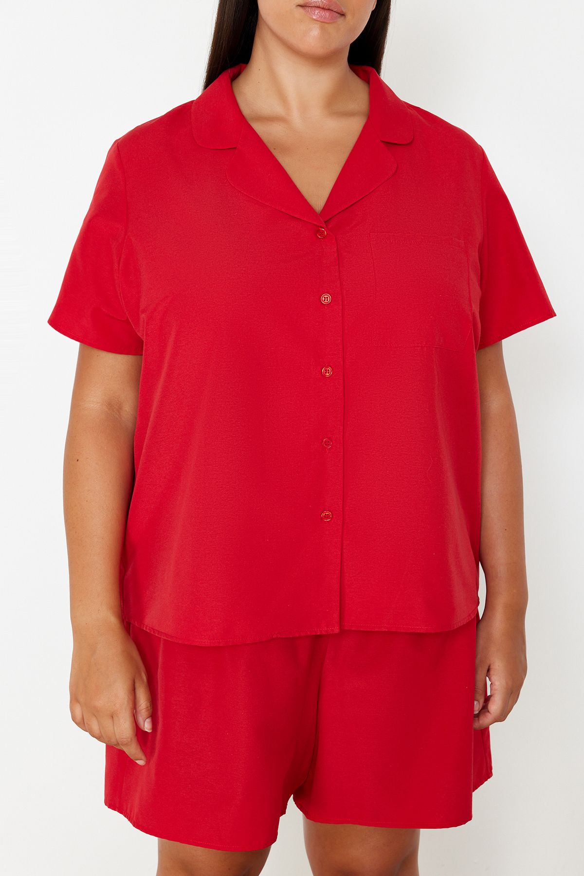 Trendyol Curve Red Shirt Collar Woven Pajama Set