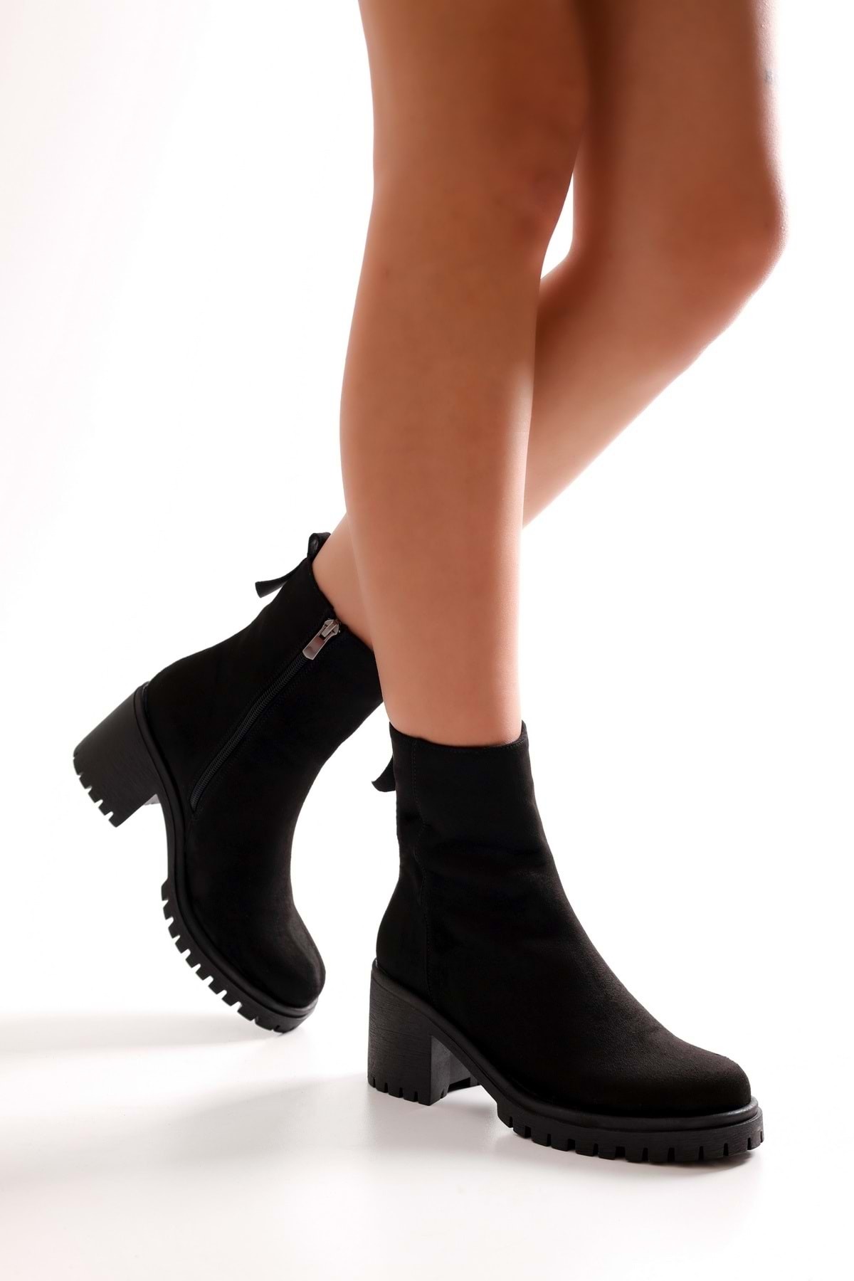 Levně Shoeberry Women's Marlo Black Suede Boots, Black Suede