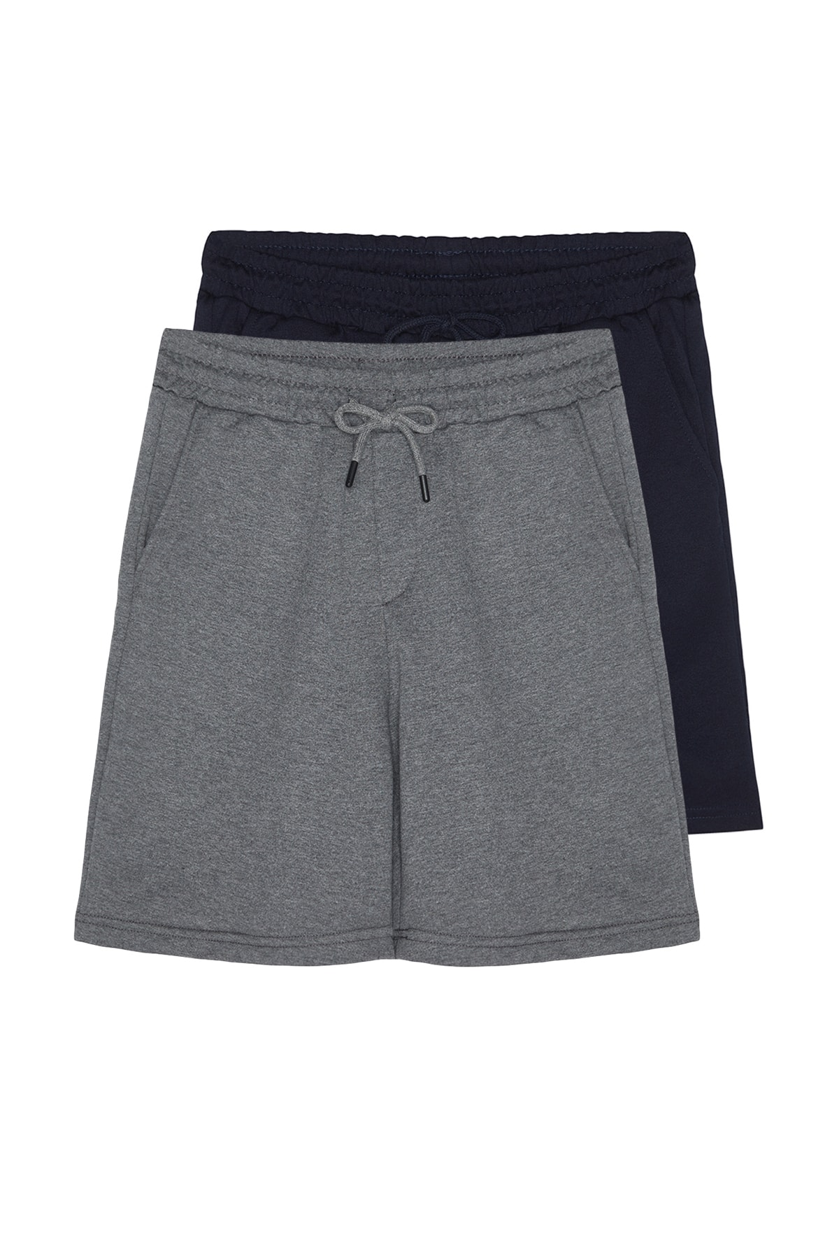 Levně Trendyol Anthracite-Navy Blue Basic Regular/Normal Fit Straight 2-Pack Shorts
