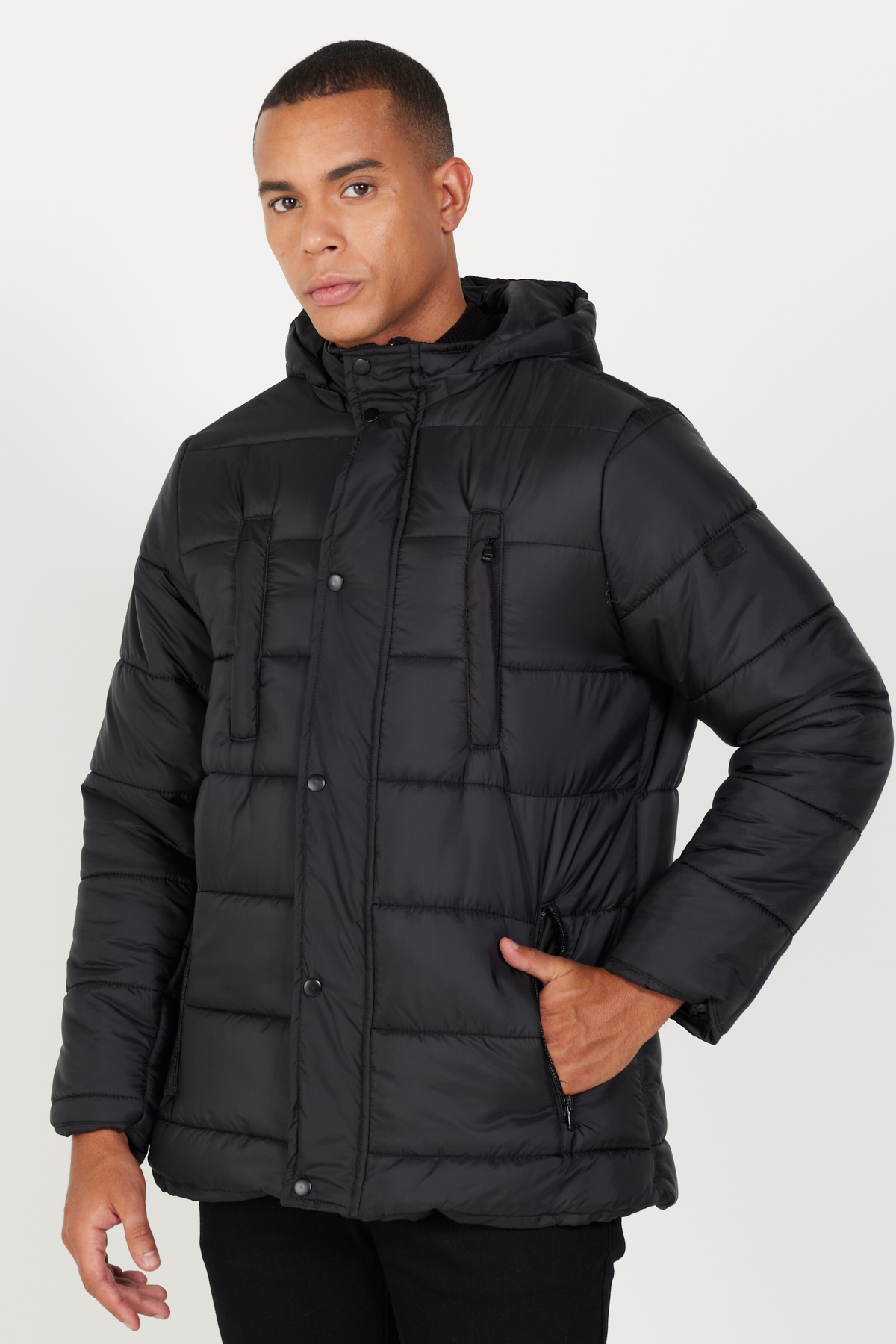 AC & Mania / Altınyıldız Classics Мъжки черен стандарт годни нормално нарязани стойка яка подплатени открит буферни палто
