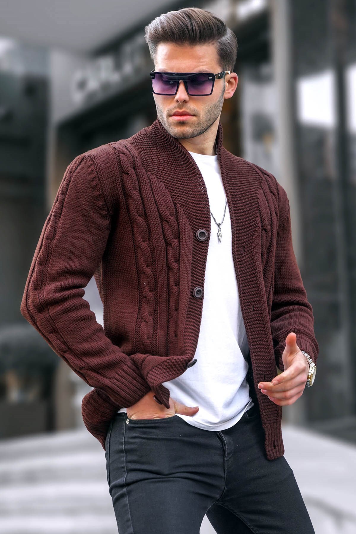 Levně Madmext Brown Knitted Cardigan 9053