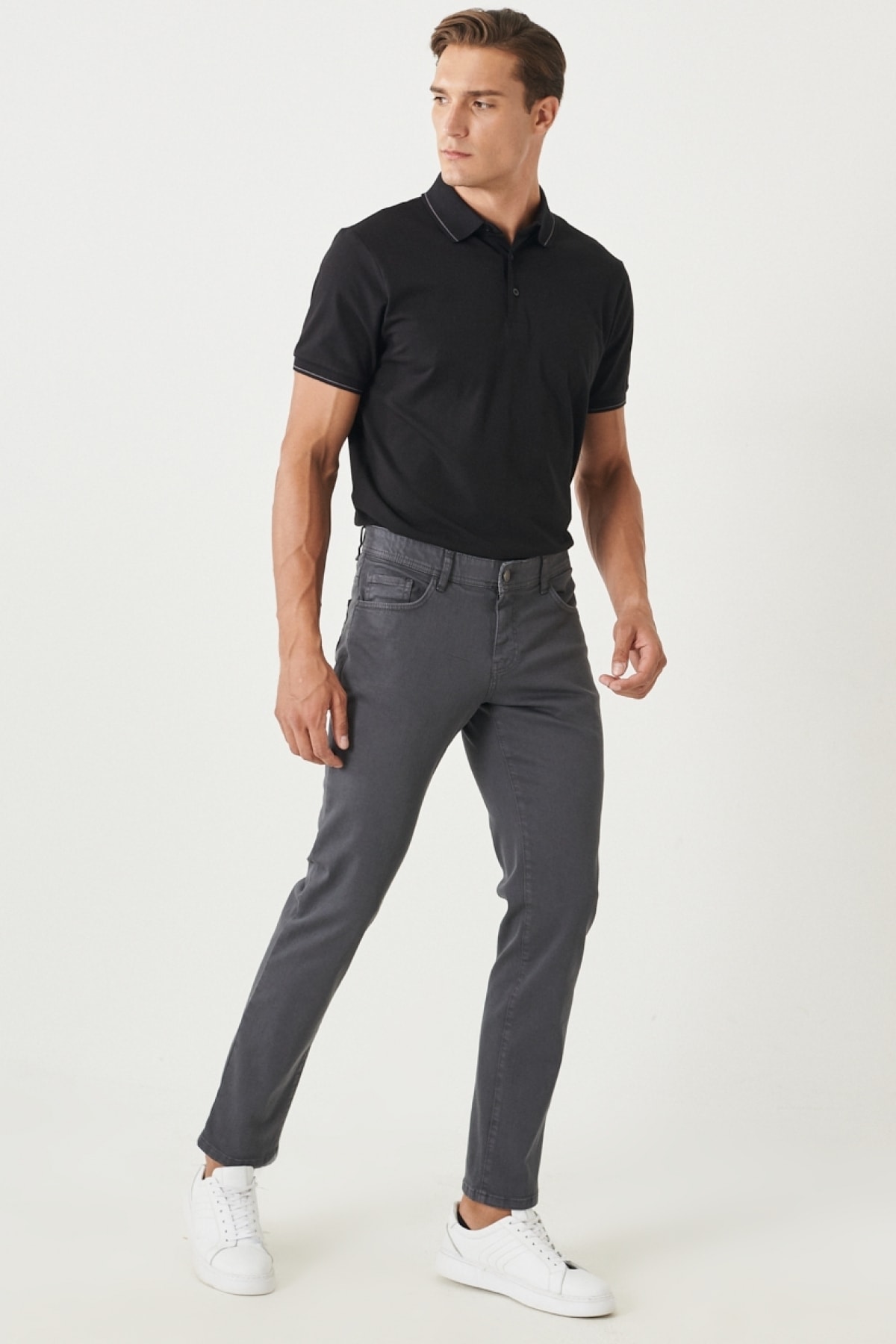 Levně ALTINYILDIZ CLASSICS Men's Anthracite 360 Degree Flexibility in All Directions. Comfortable Slim Fit Slim Fit Trousers.