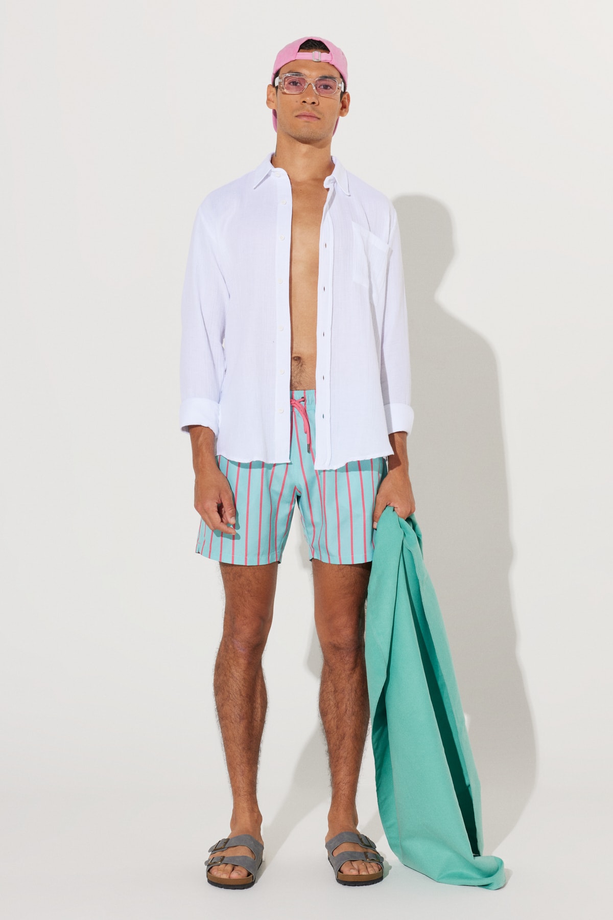 AC&Co / Altınyıldız Classics Men's Mint-pink Standard Fit Regular Cut Pocket Patterned Swimsuit Swim Shorts