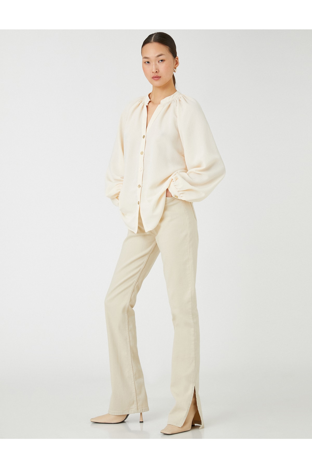 Koton Big Collar Shirt Long Balloon Sleeve Buttoned