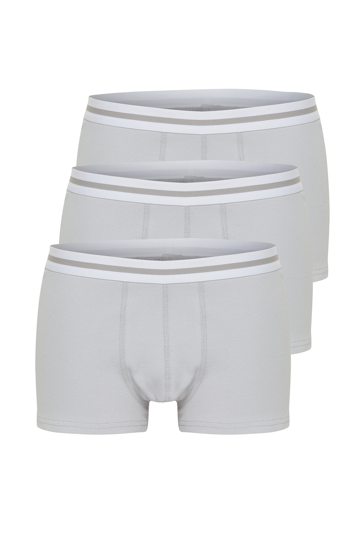 Levně Trendyol Gray Striped Elastic Cotton 3-Piece Camisole Basic Boxer