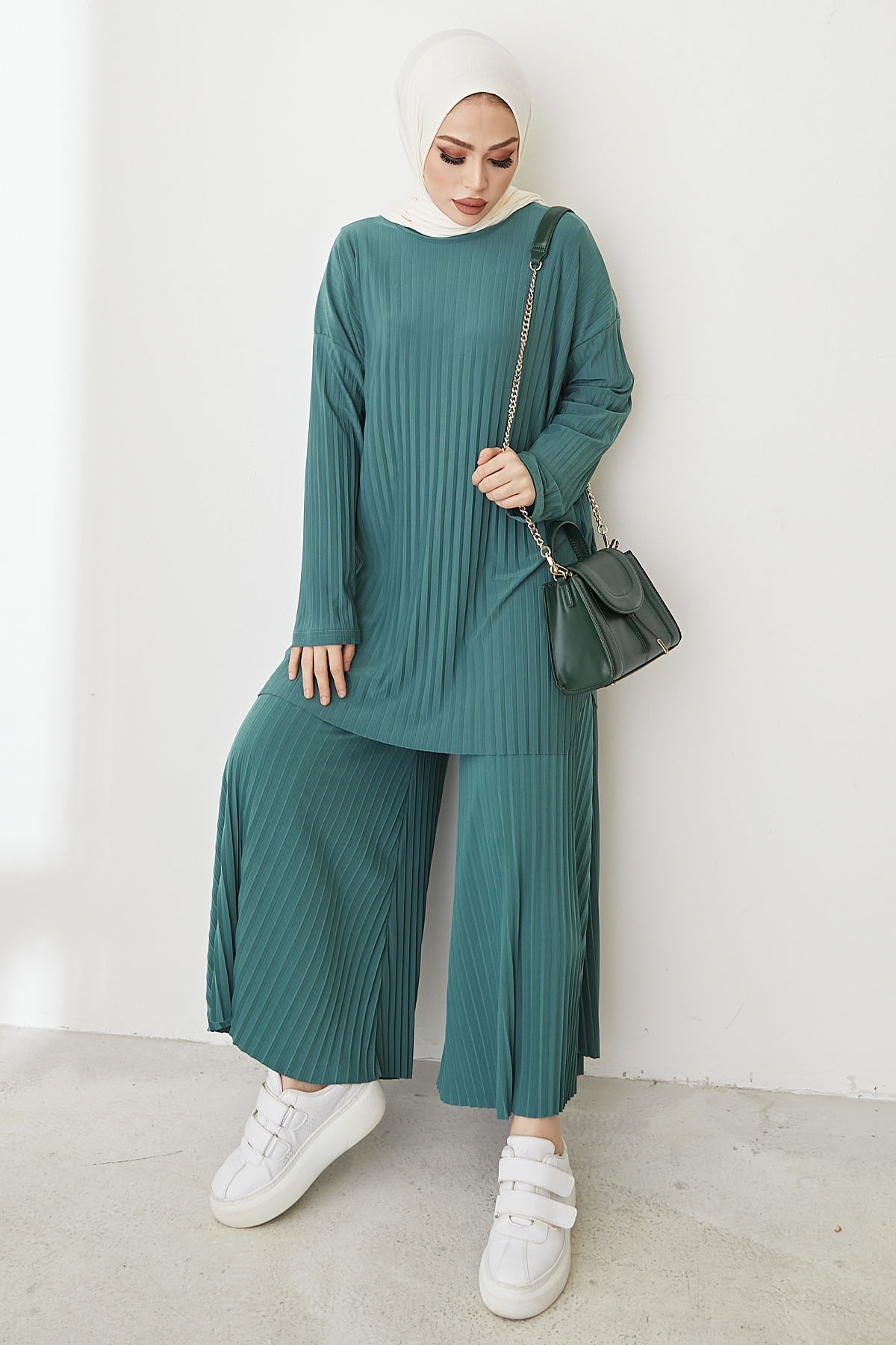 InStyle Mila Pleated Trousers Tunic Double Suit - Petrol Green