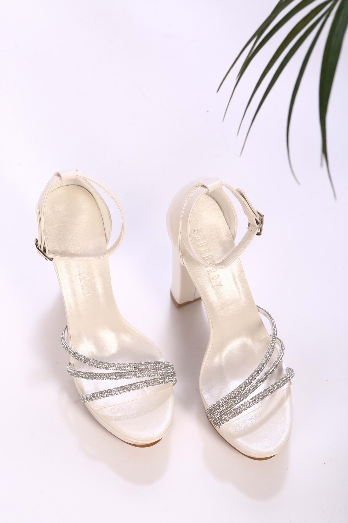 Levně Shoeberry Women's Adamas Mother-of-Pearl Stone Platform Heeled Shoes