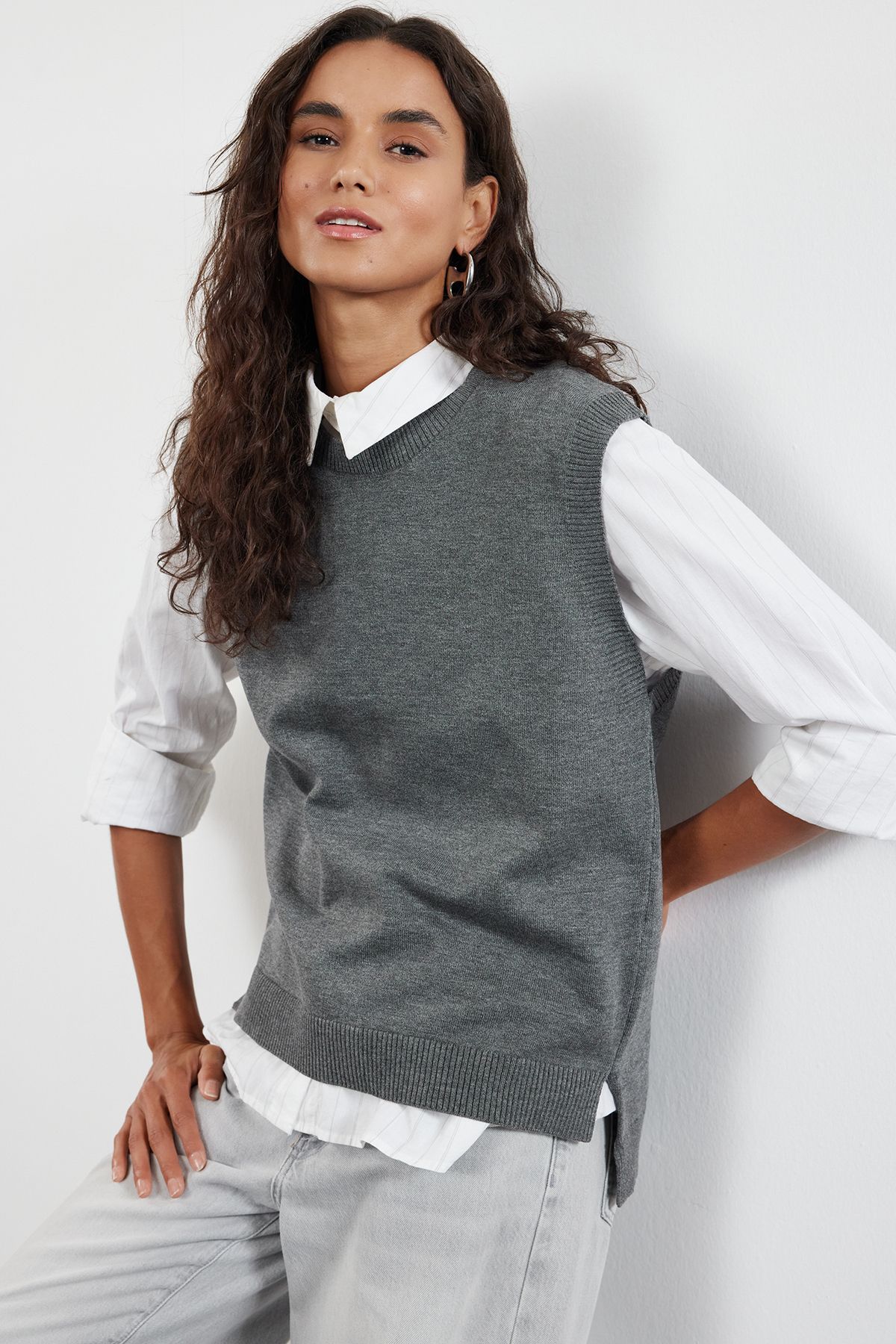 Trendyol Anthracite Crew Neck Knitwear Sweater