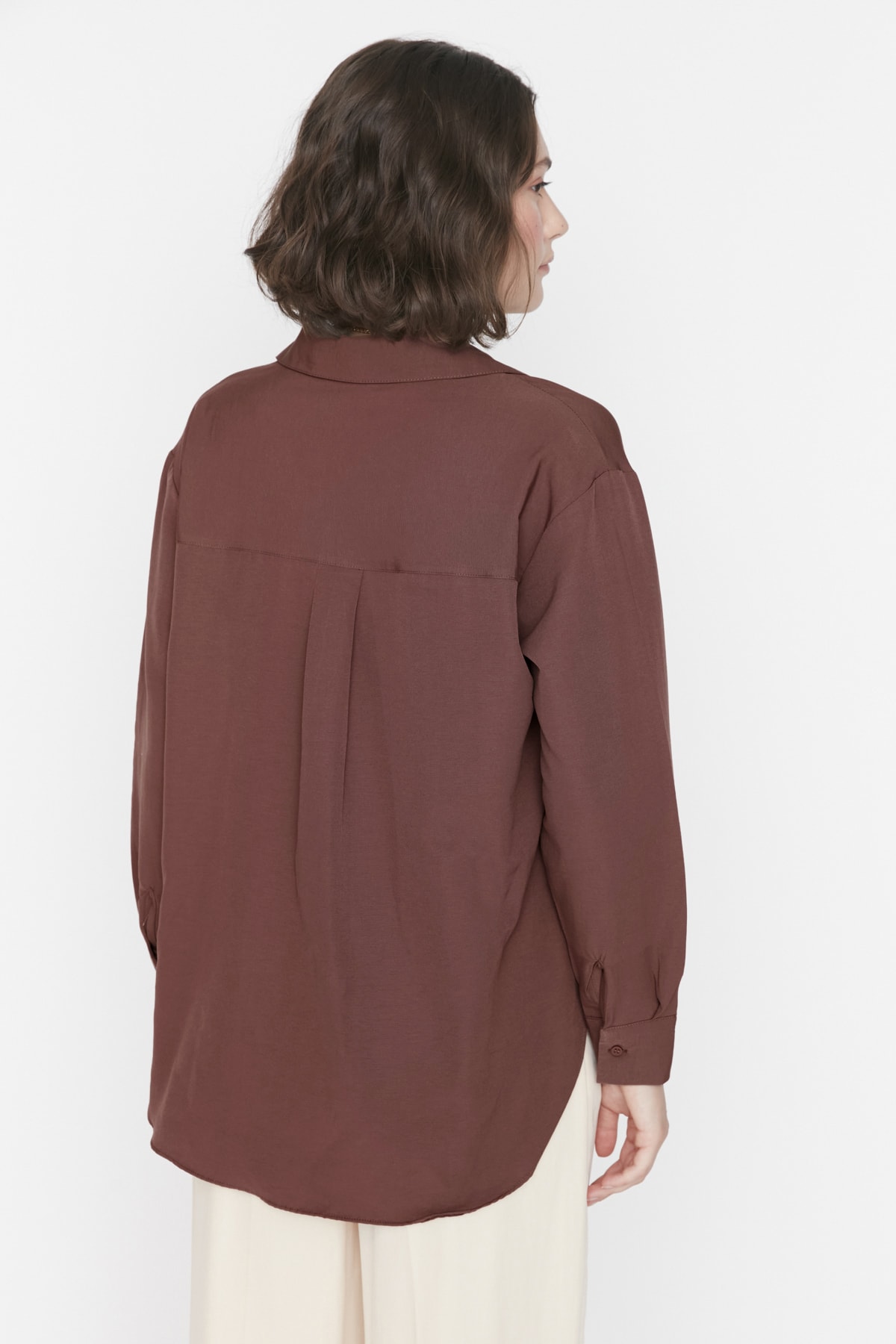 Trendyol Brown Loose Fit Cotton Woven Shirt