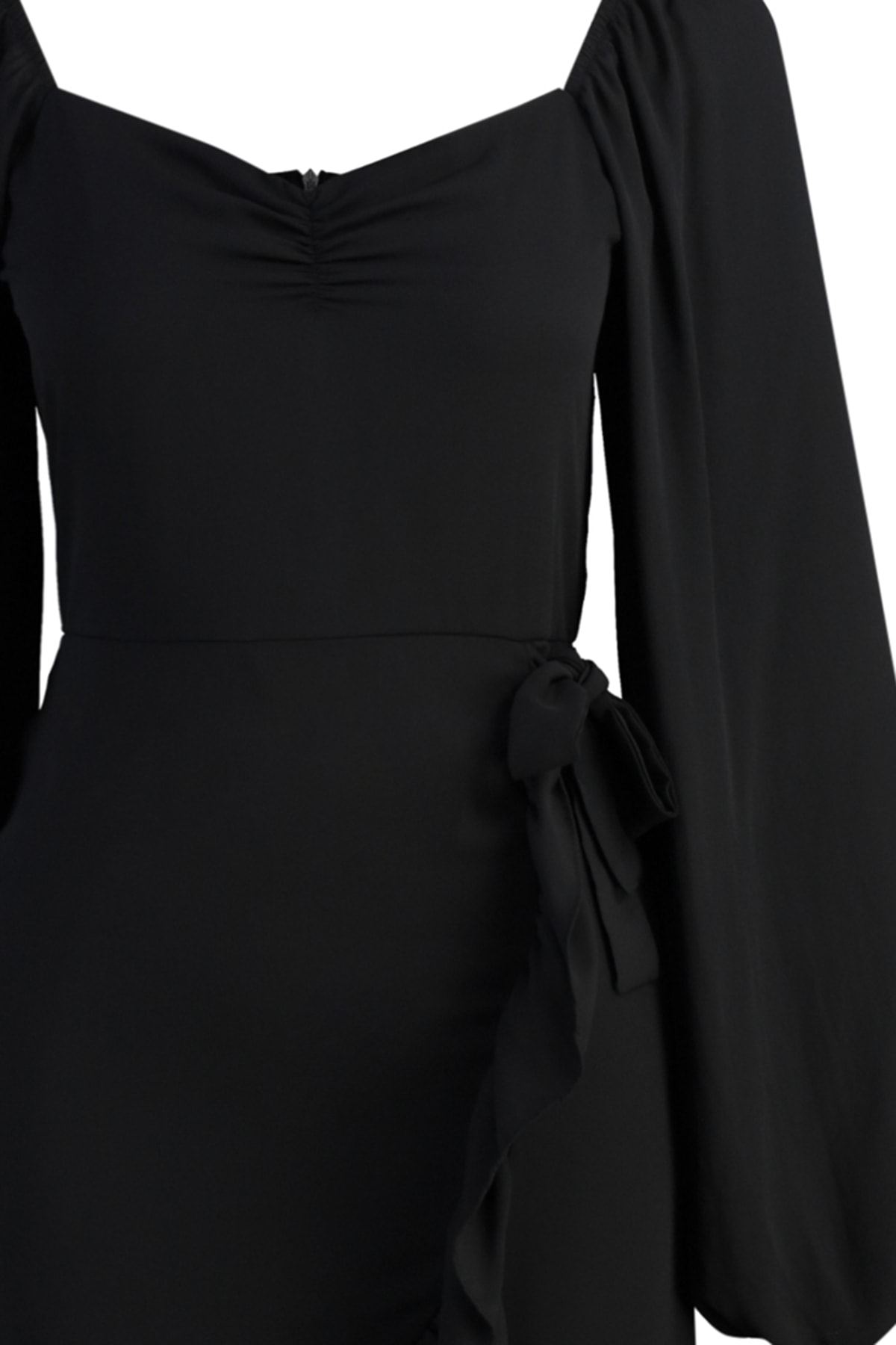 Rochie țesută țesută Trendyol Black Flounce