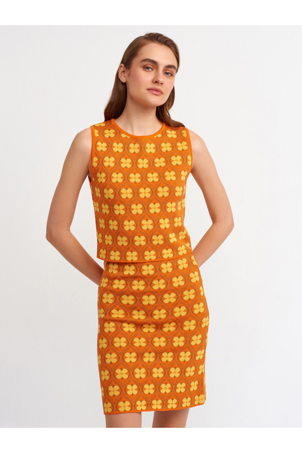 Dilvin 80102 Patterned Knitwear Skirt-orange