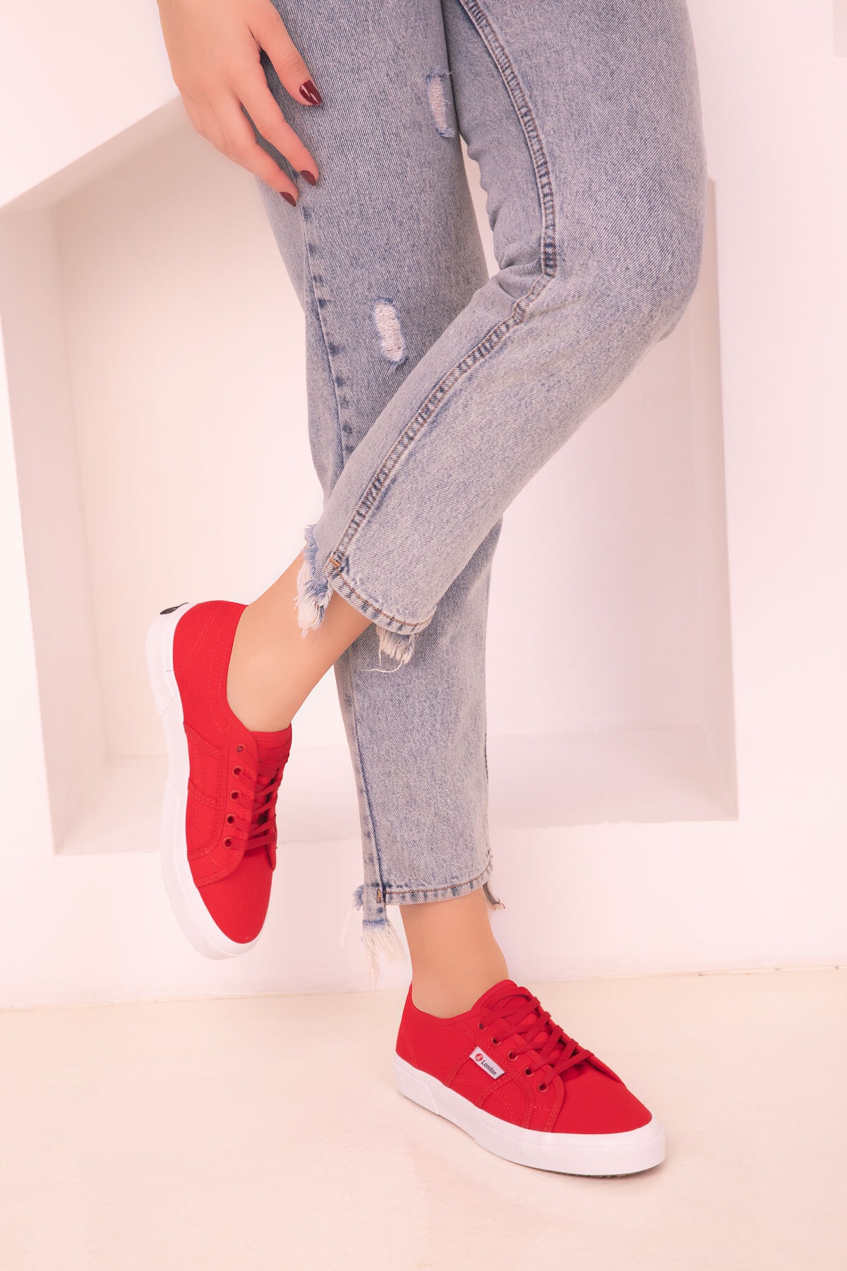 Soho Red Linen Women's Sneakers 18111