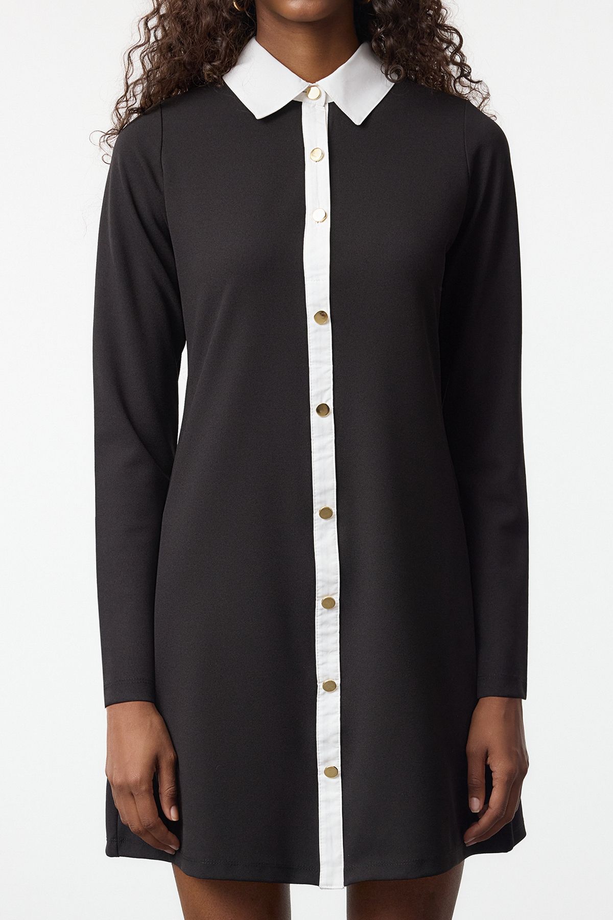 Trendyol Black Color Block Button Detailed Mini Knit Dress