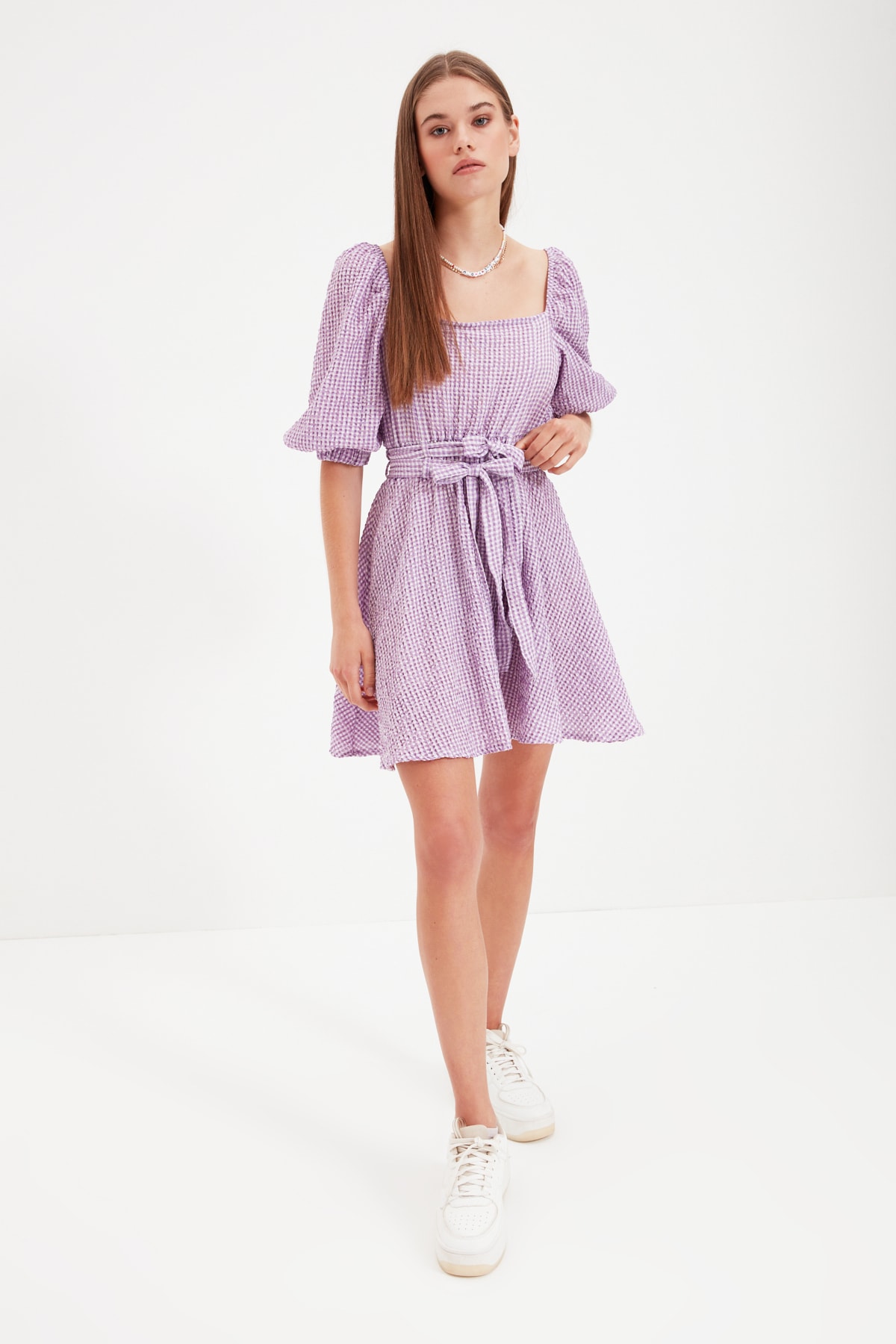 Trendyol Purple Belted Mini Woven Dress