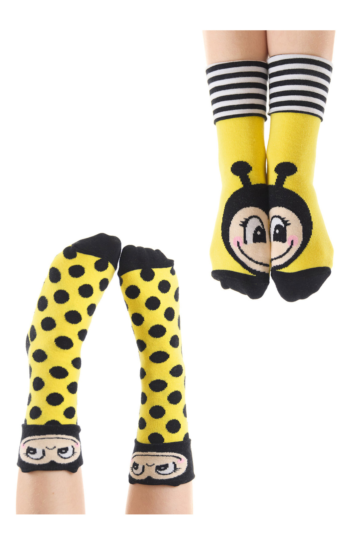 Levně Denokids Ari Girls' Yellow Black Socks 2-Pack