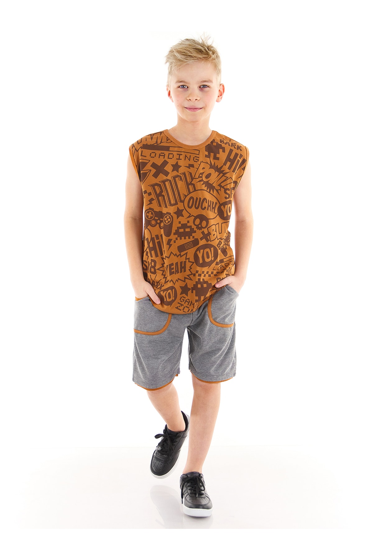 Levně mshb&g Comics Boy Mustard T-shirt Shorts Set