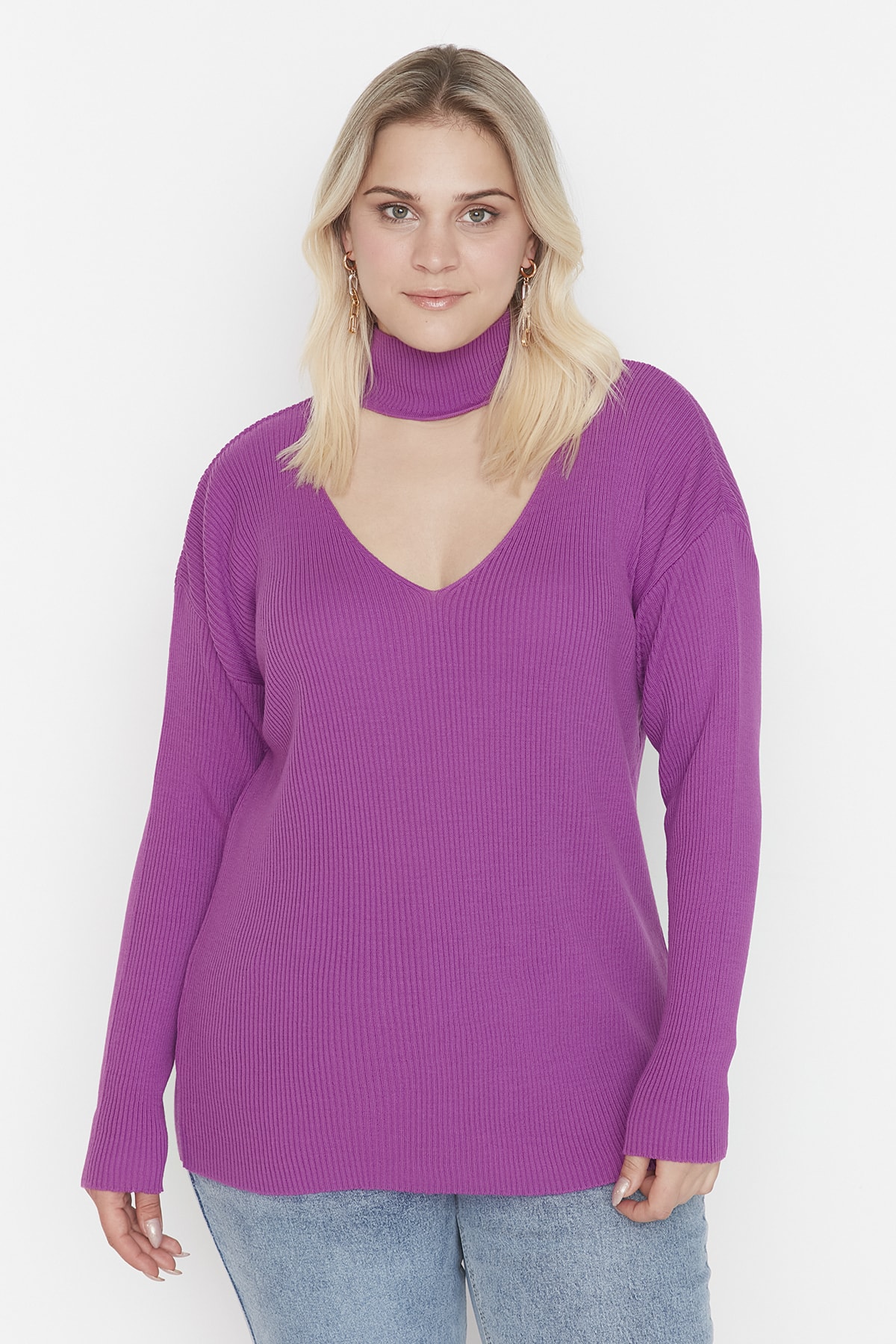 Trendyol Curve Purple Turtleneck Knitwear Sweater