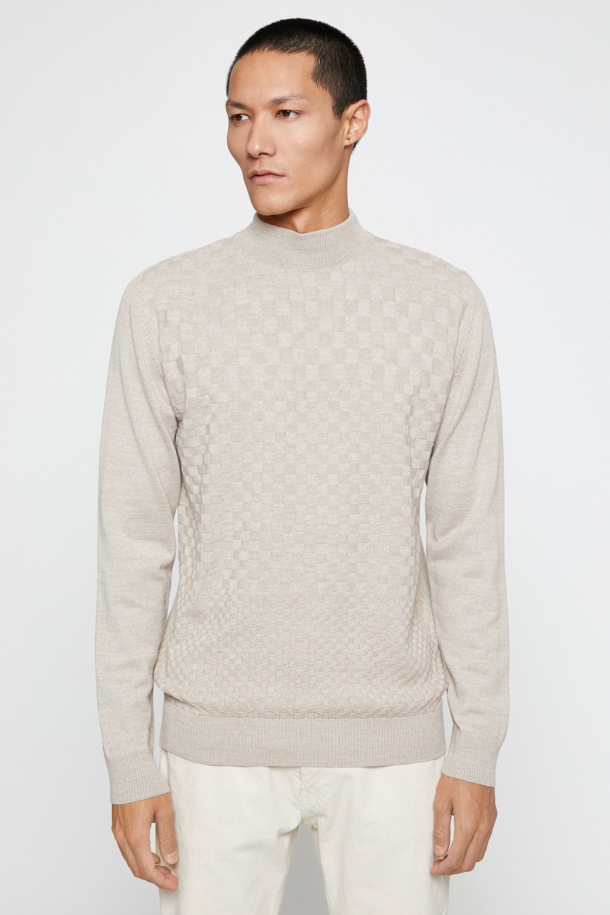 Levně Koton Basic Knitwear Sweater Half Turtleneck Long Sleeved Geometric Pattern.