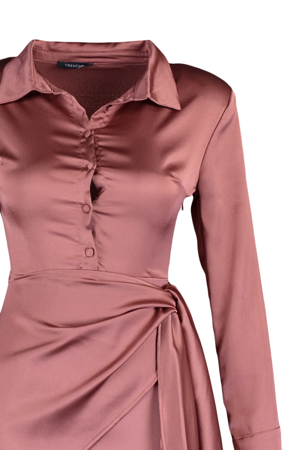 Trendyol Cinnamon Tie Rochie de seară detaliată din satin