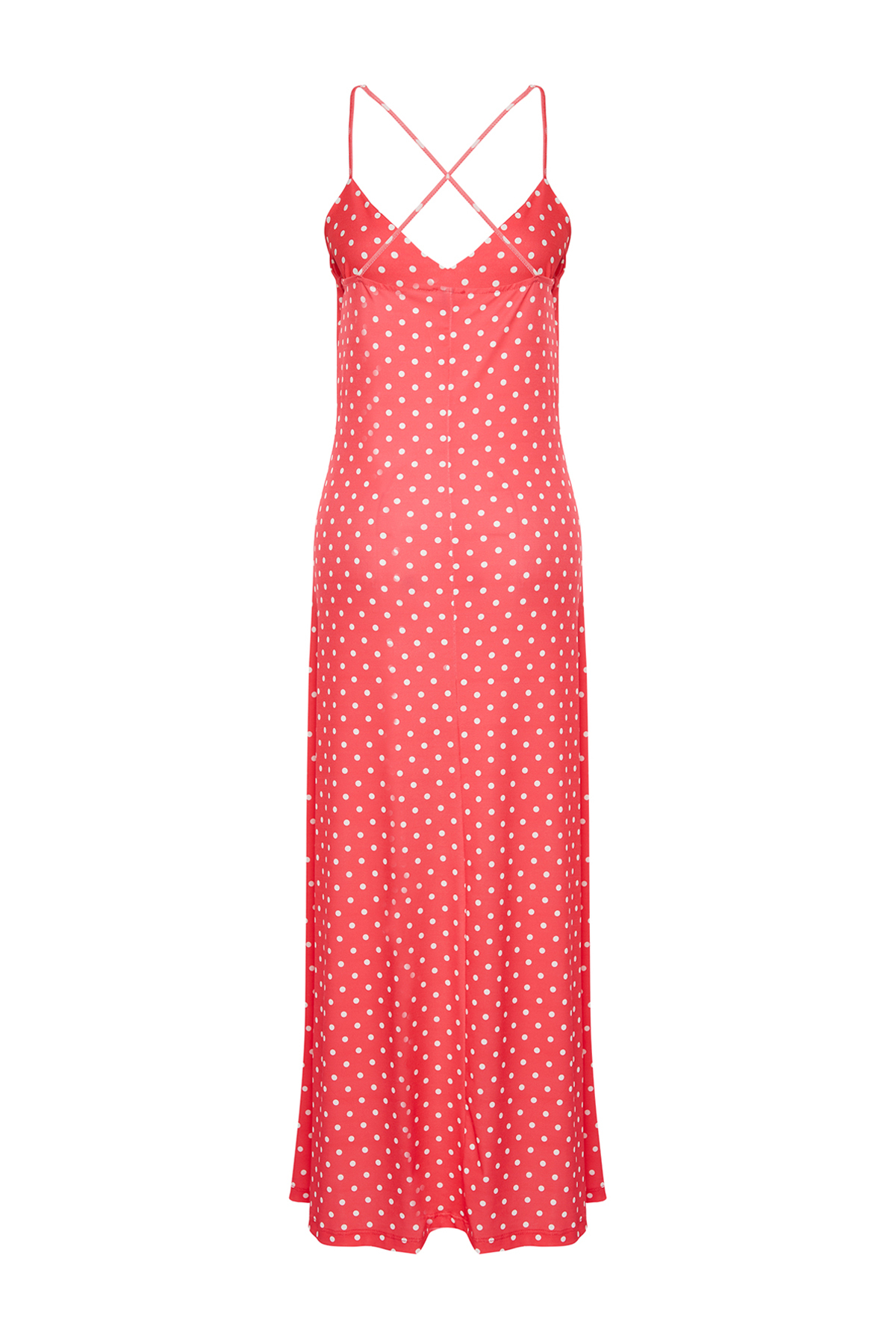 Trendyol Red Adjustable Strap Polka Dot A Cut/Bell Shape Flexible Knitted Maxi Dress