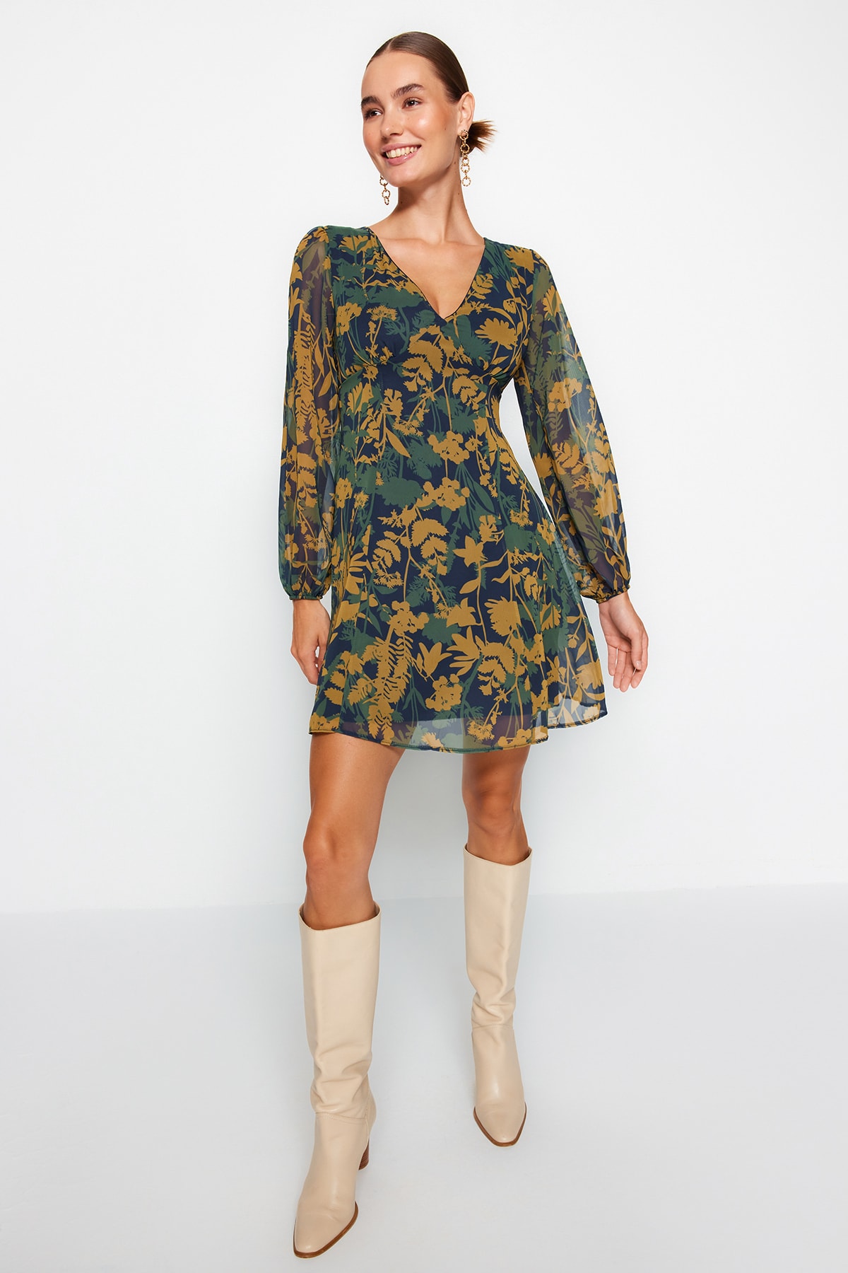 Rochie țesută țesută Trendyol Multi Color A-Cut