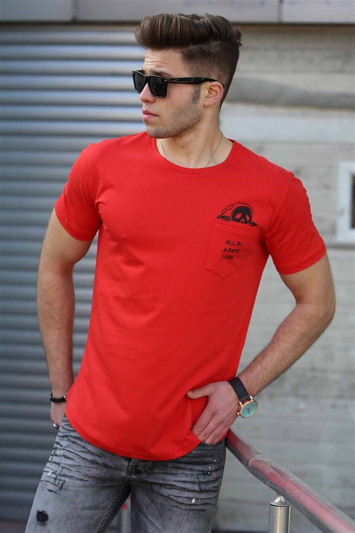 Levně Madmext Pocket Detail Red Men's T-Shirt 4492