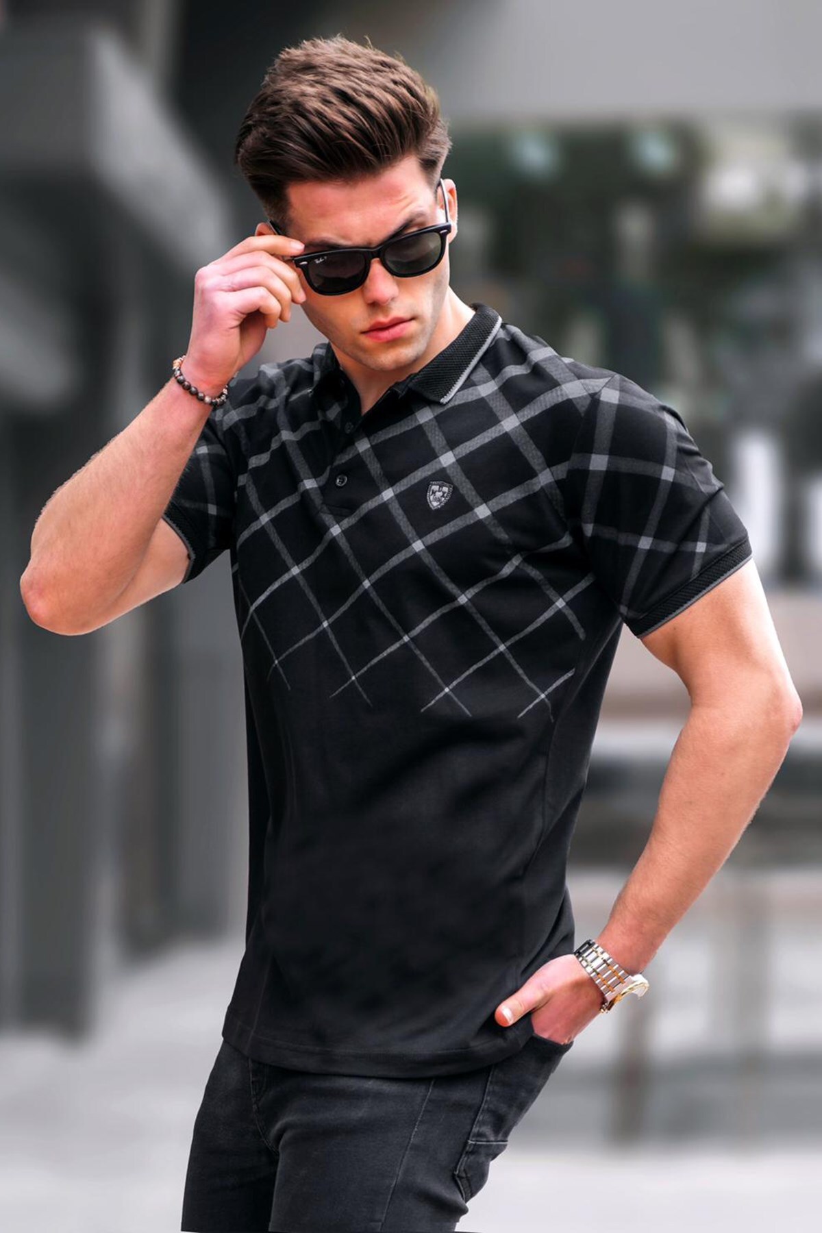Levně Madmext Men's Black Buttoned Polo Neck T-Shirt 5867