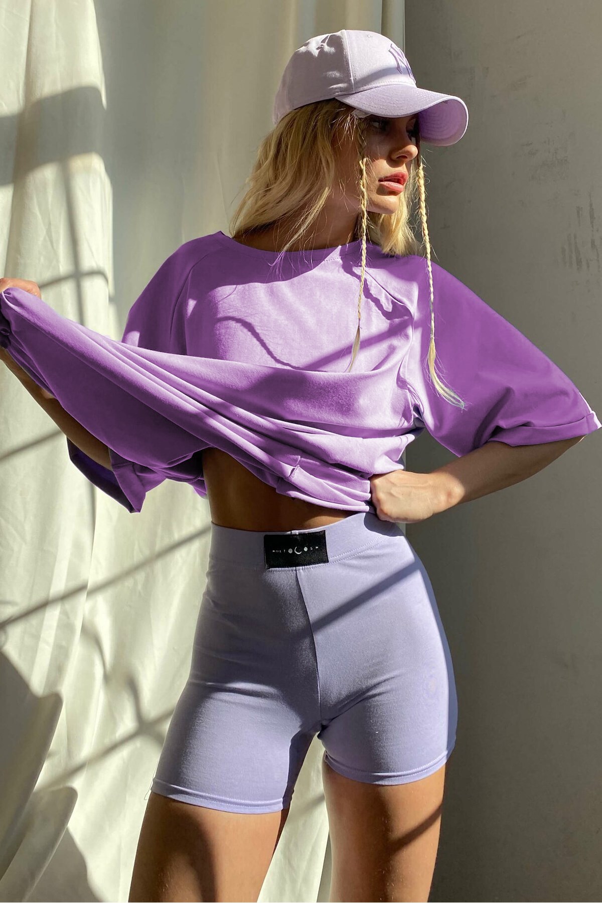 Madmext Lilac Oversize Women's Basic T-Shirt