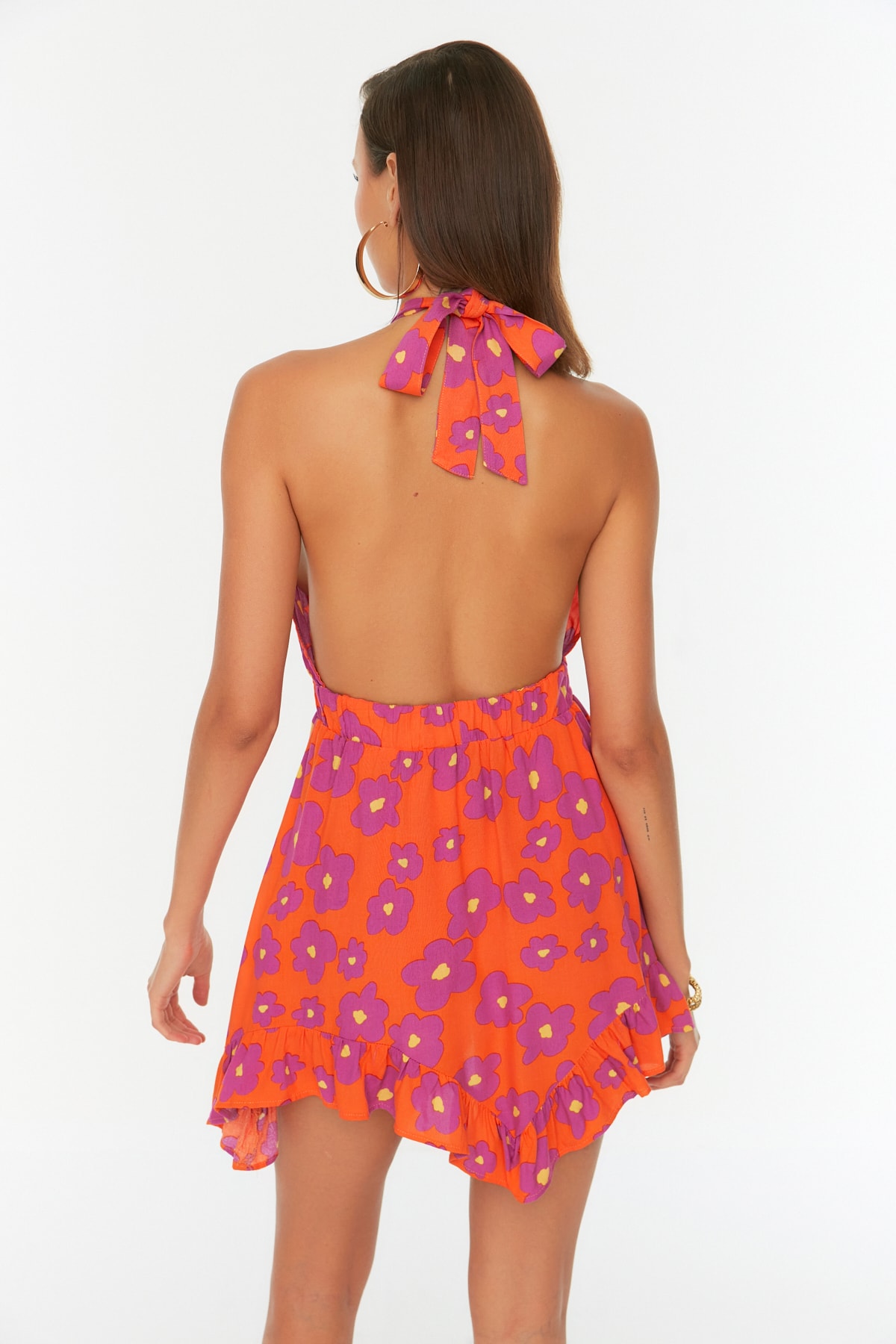 Trendyol Floral Patterned Tie Back Detailed Beach Dress