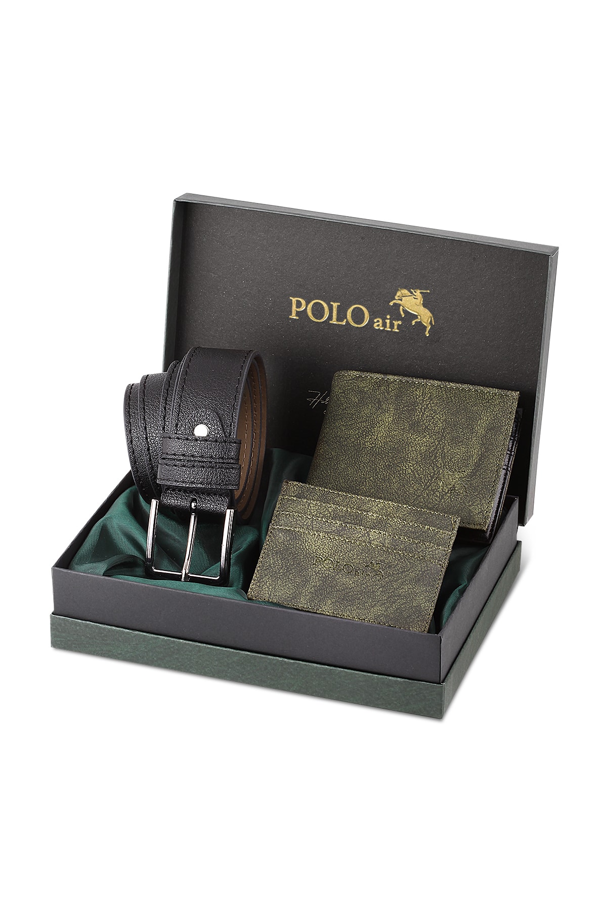 Polo Air Belt Wallet Card Holder Green Set In Gift Box
