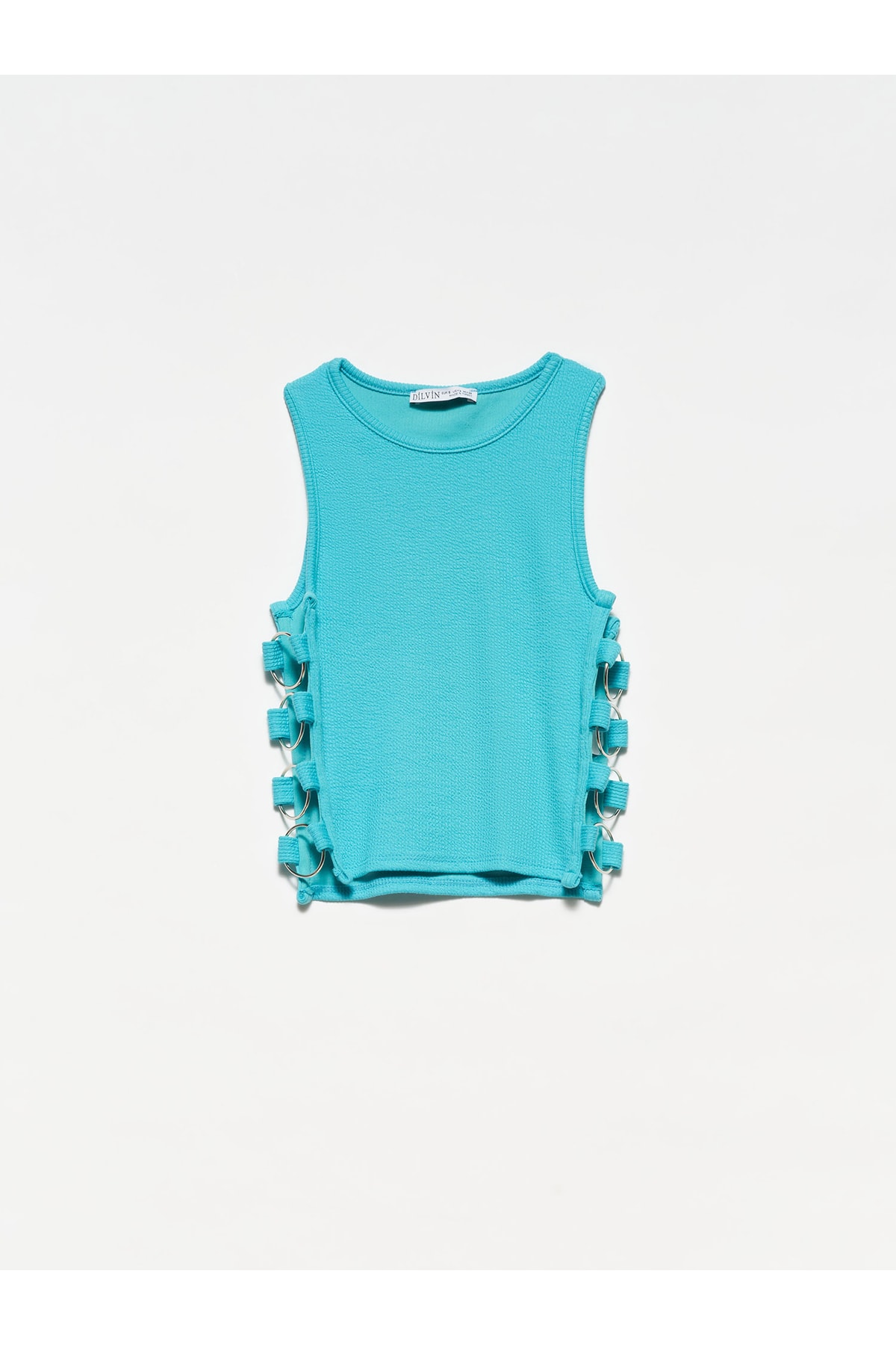 Levně Dilvin 20109 Ring Detailed Crop Top-c.turquoise