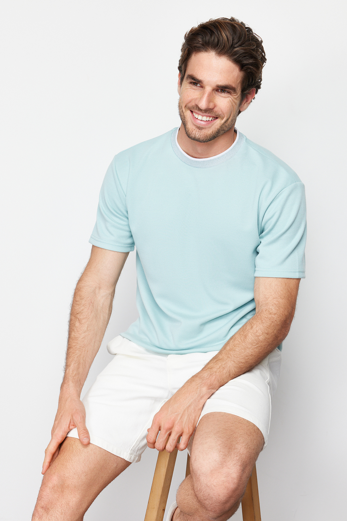 Levně Trendyol Limited Edition Basic Mint Relaxed Knitwear Tape Textured Pique T-Shirt