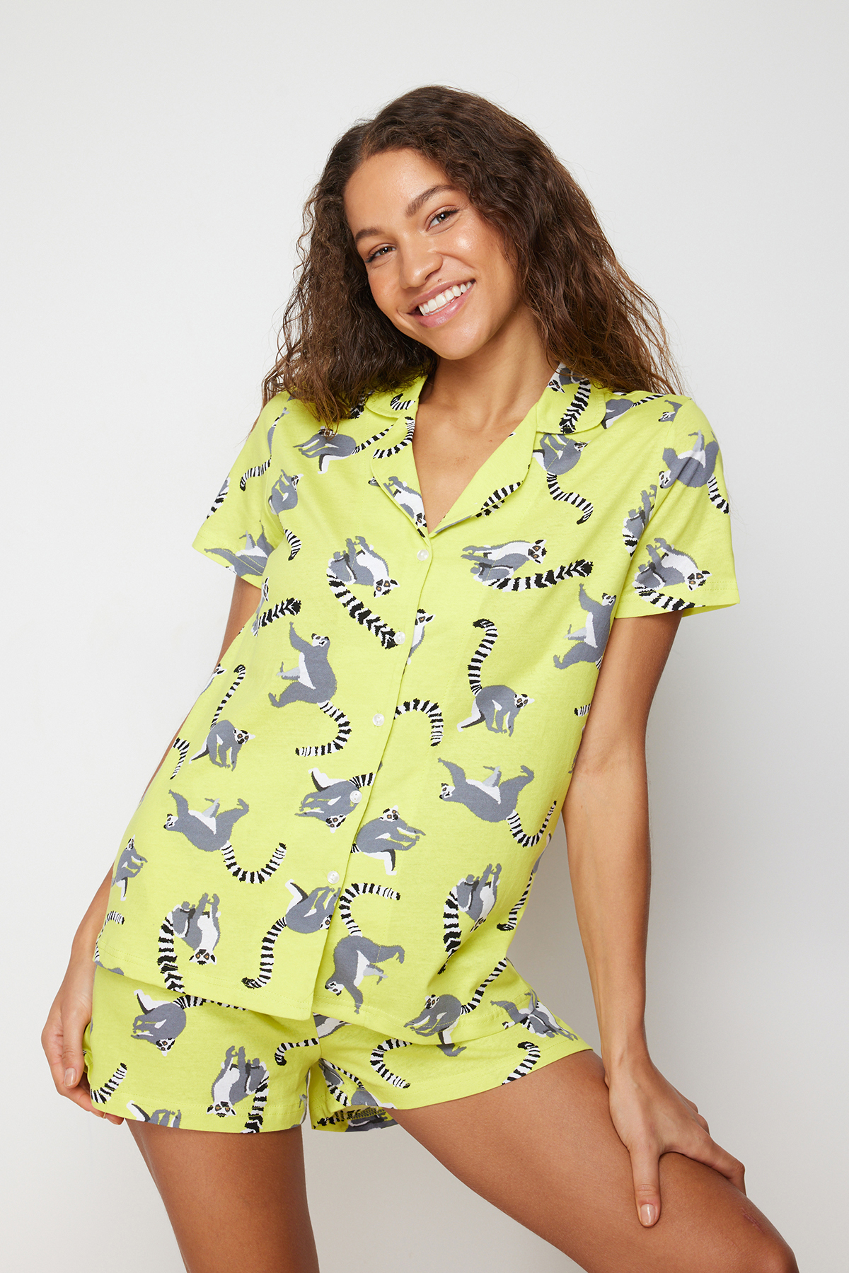 Levně Trendyol Green 100% Cotton Animal Pattern Knitted Pajamas Set