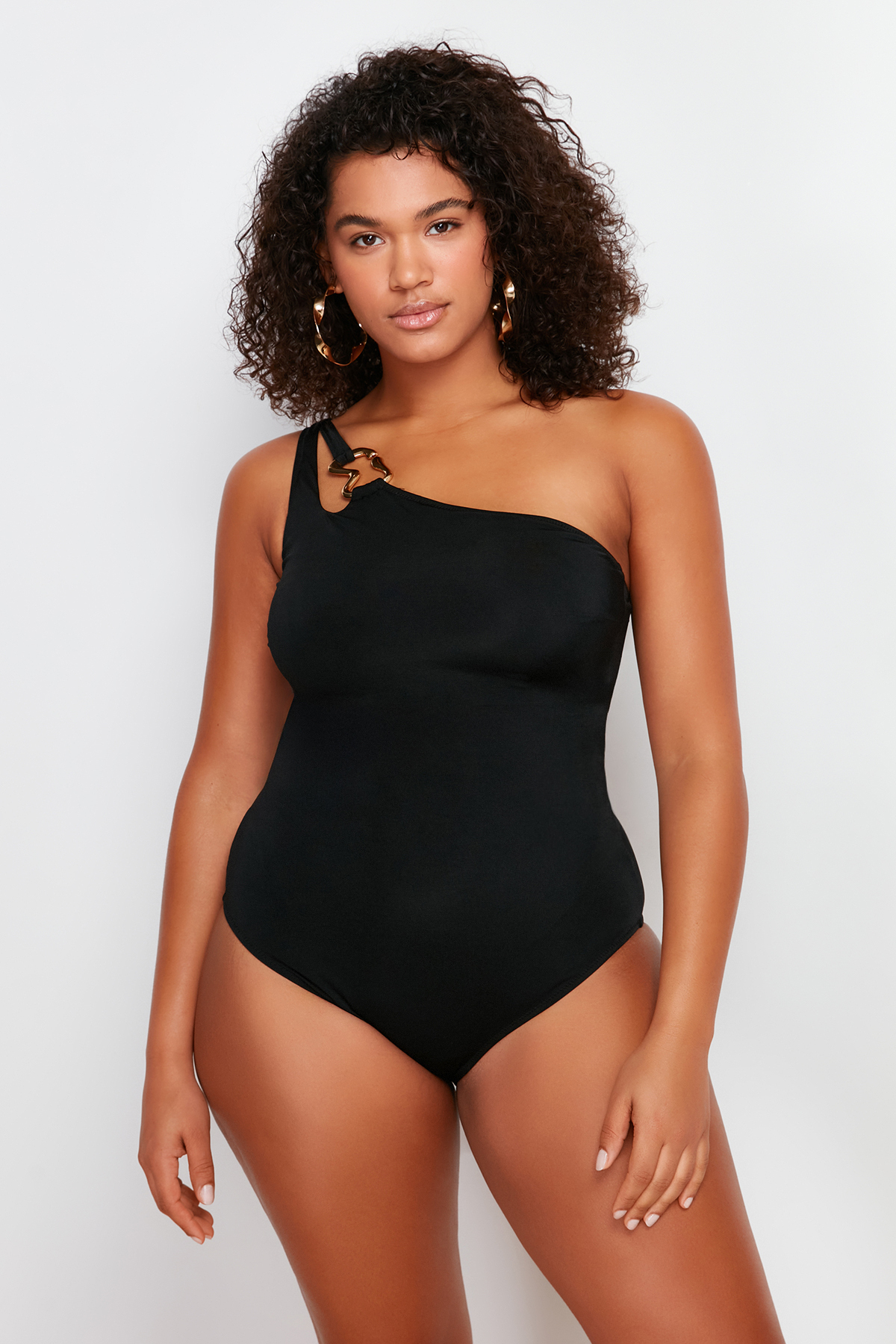Trendyol Curve Black One Shoulder Swimsuit
