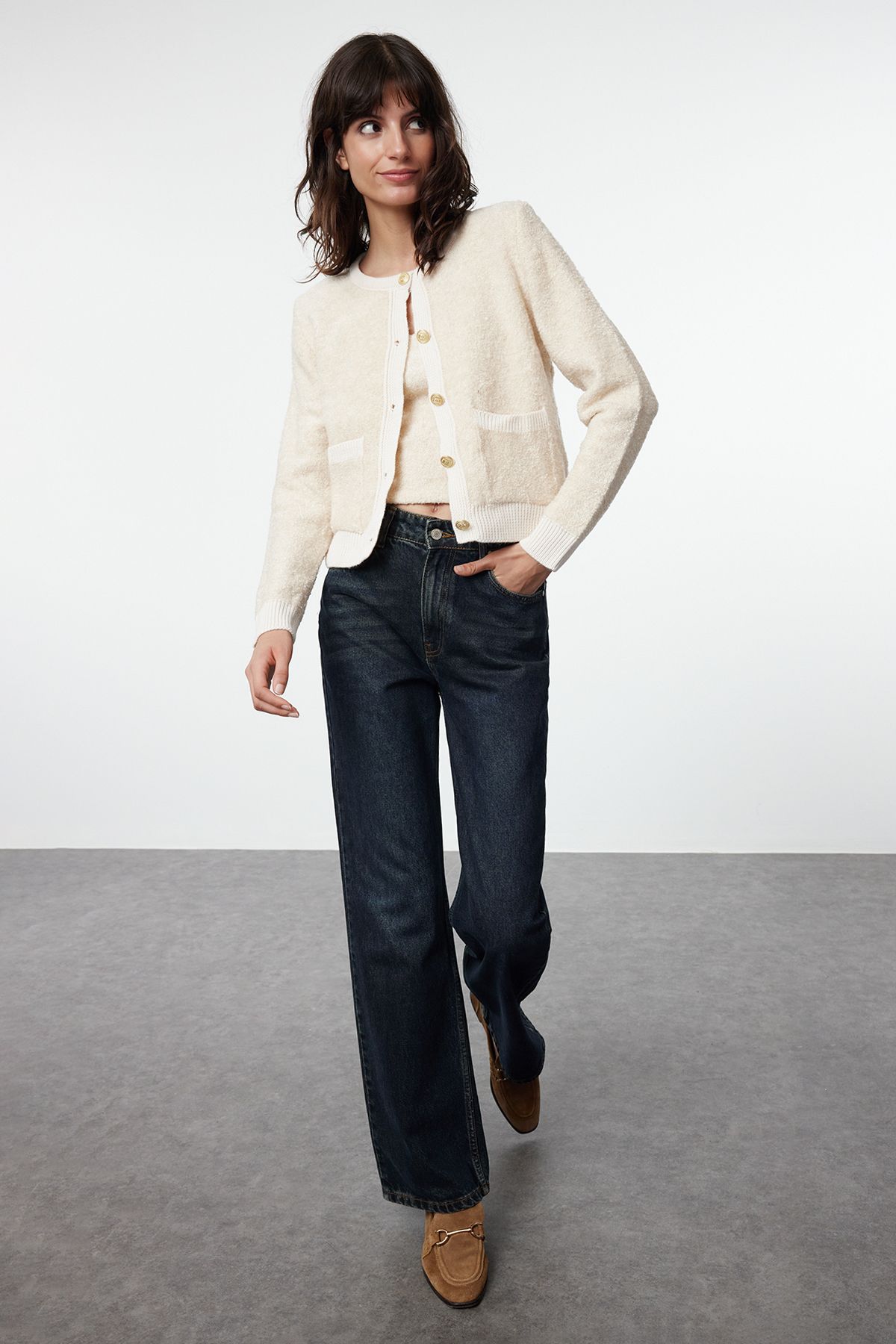 Trendyol Stone Soft Textured Knitwear Cardigan