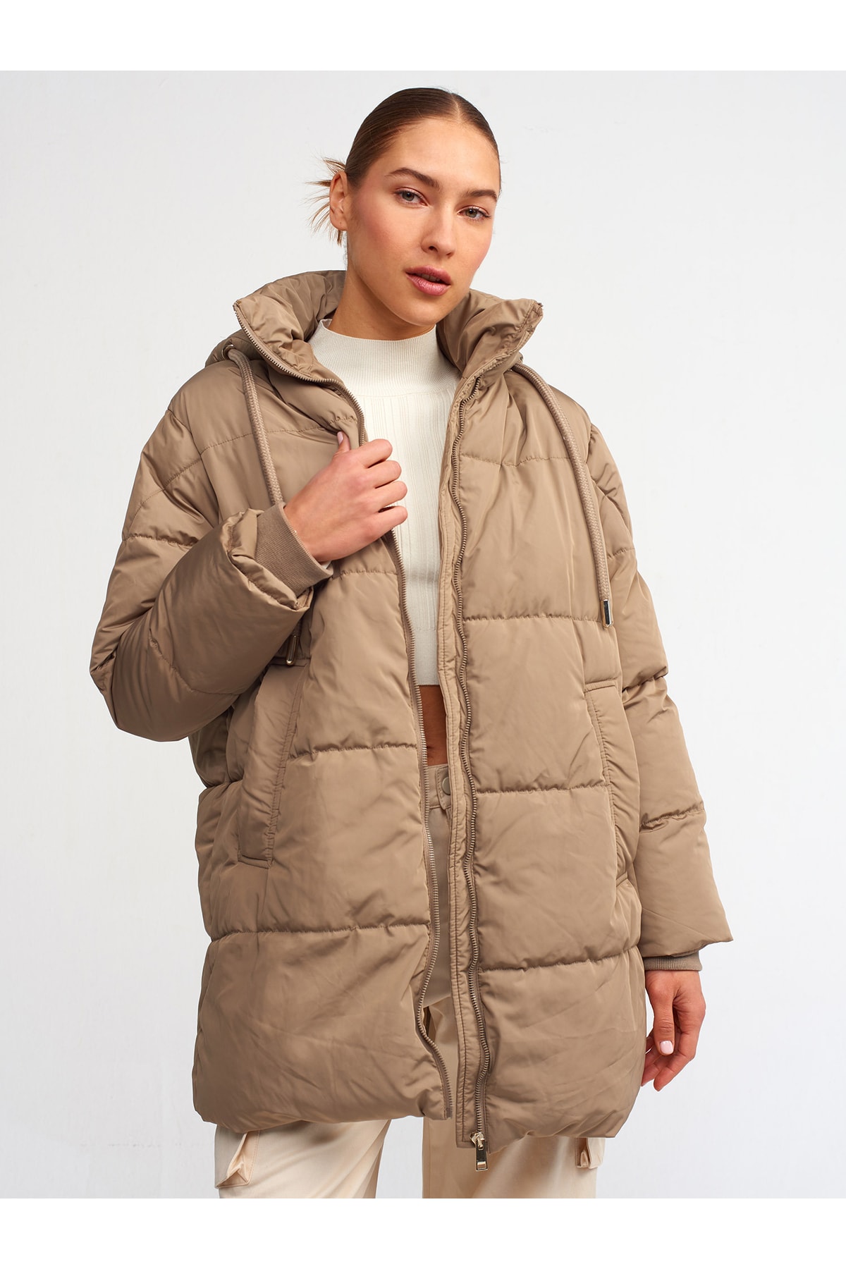 Dilvin 60325 Hooded Inflatable Coat-mink