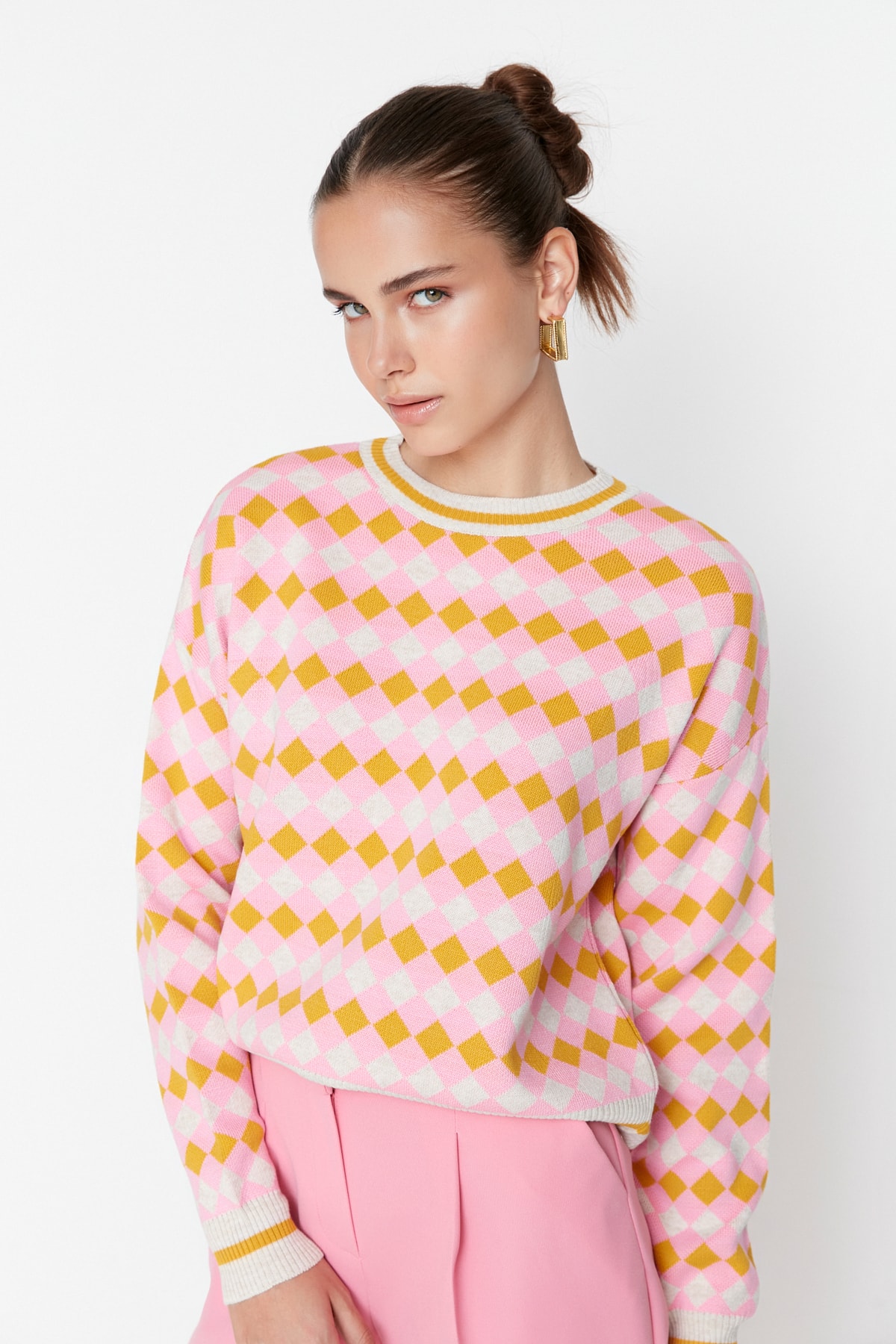 Trendyol Stone Patterned Crewneck Knitwear Sweater